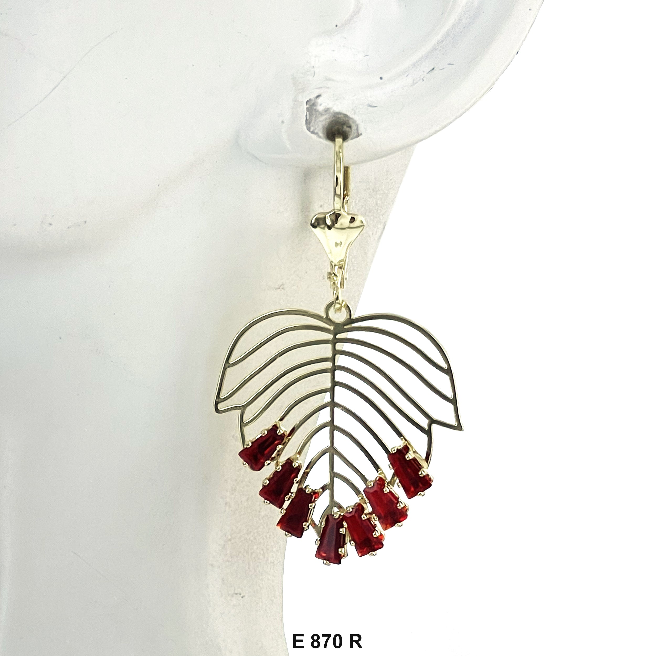 Duck Paw Stoned Leaf Dangling Earrings E 870 R