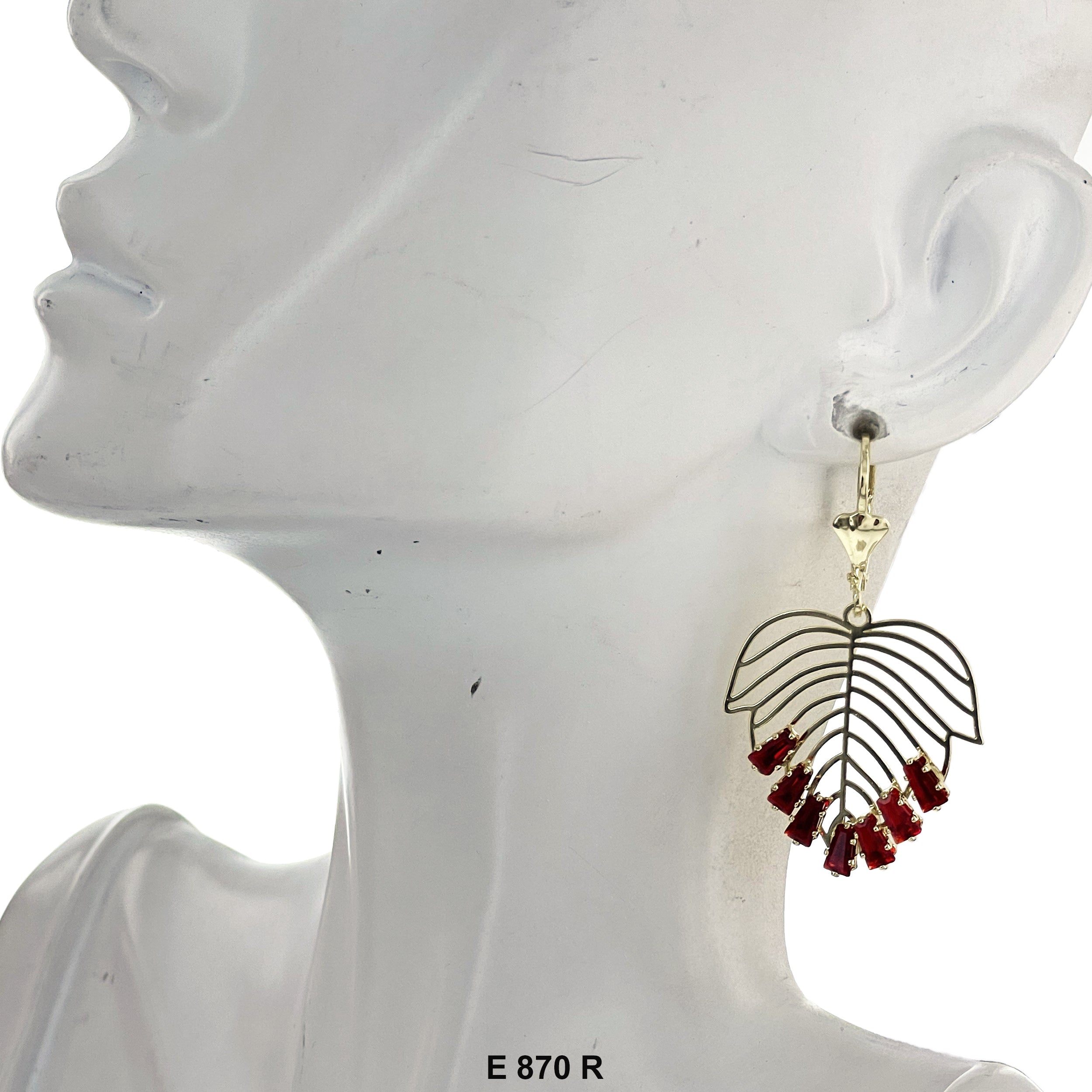 Duck Paw Stoned Leaf Dangling Earrings E 870 R