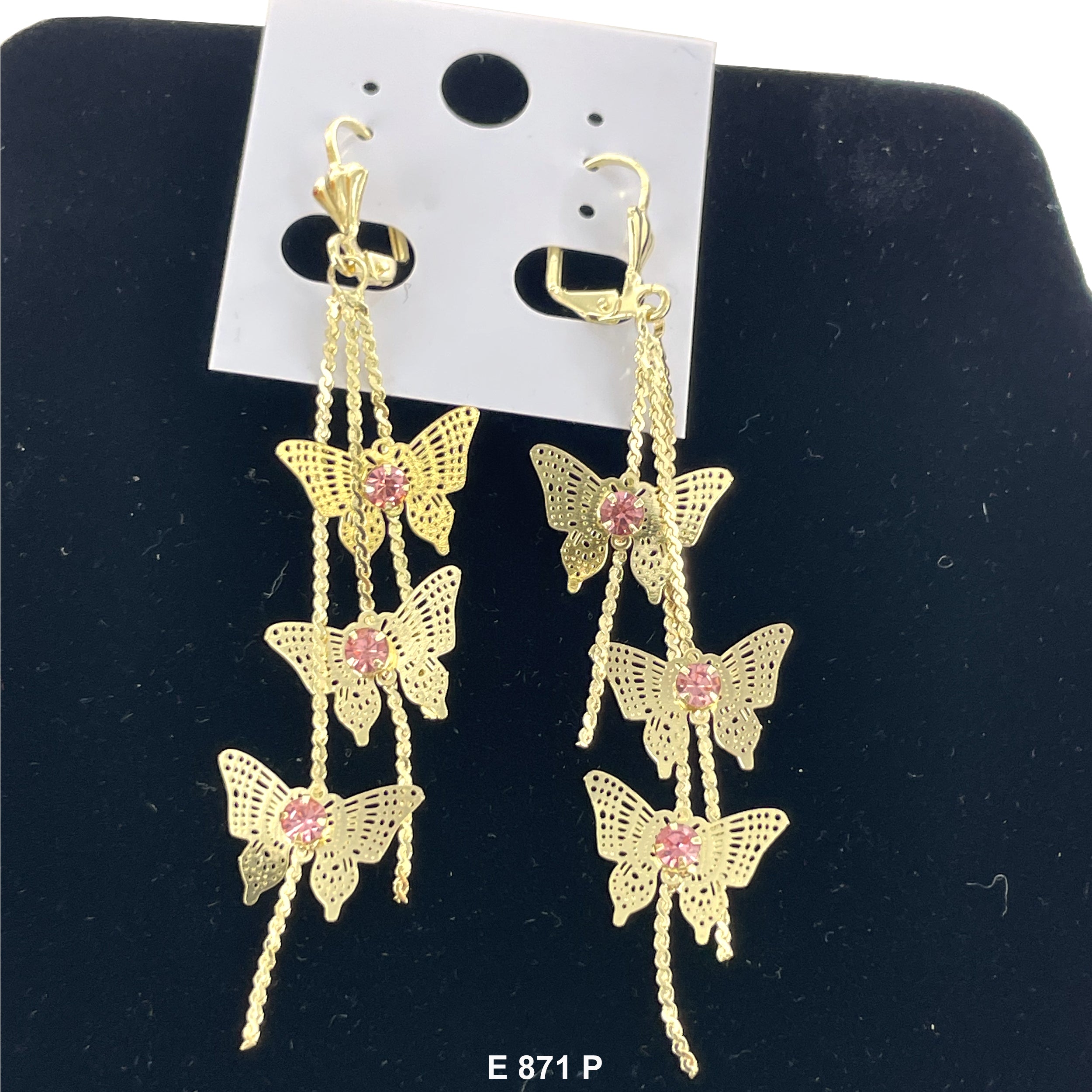 Duck Paw Linear Butterfly Dangling Earrings E 871 P