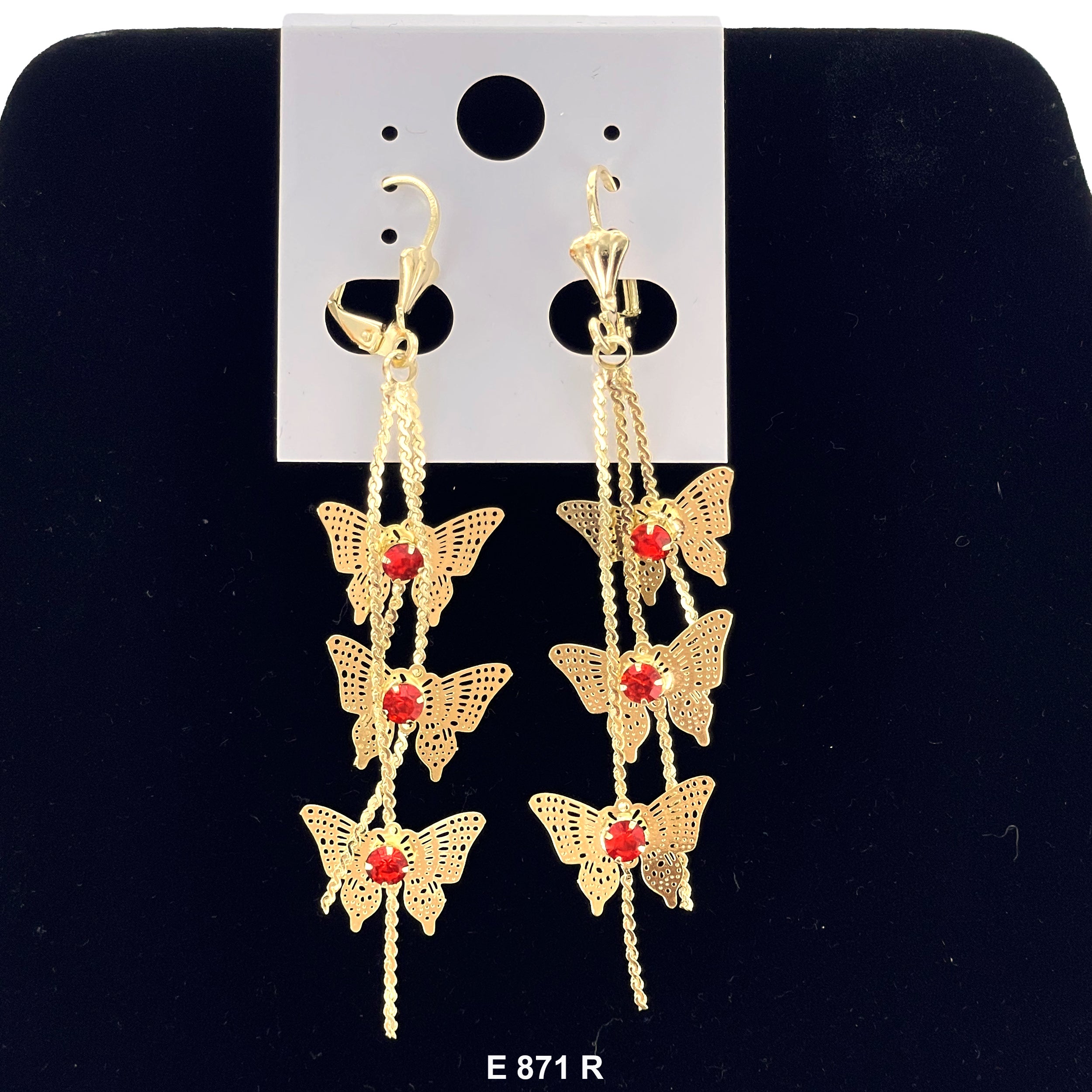 Duck Paw Linear Butterfly Dangling Earrings E 871 R