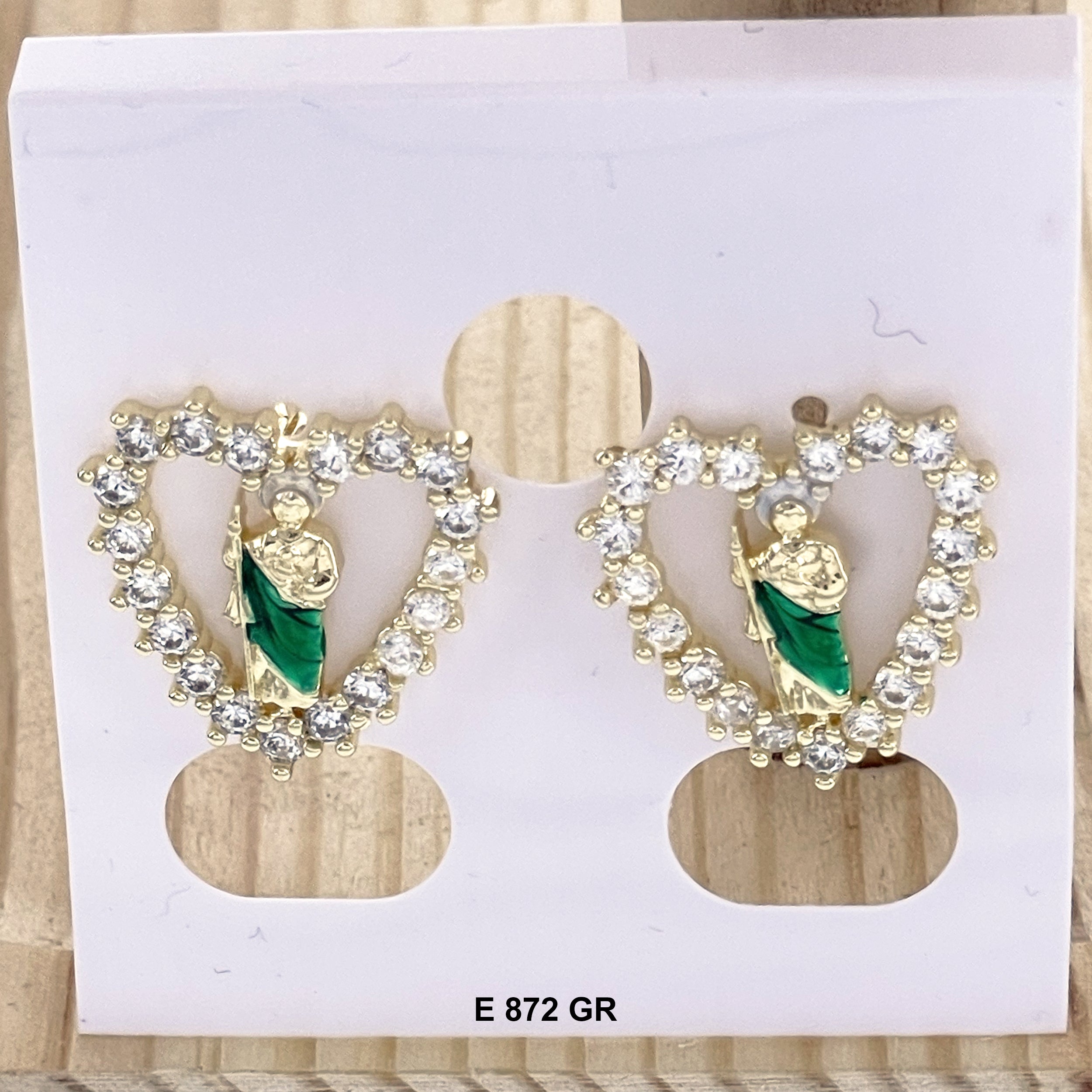 San Judas Heart Stud Earring E 872 GR