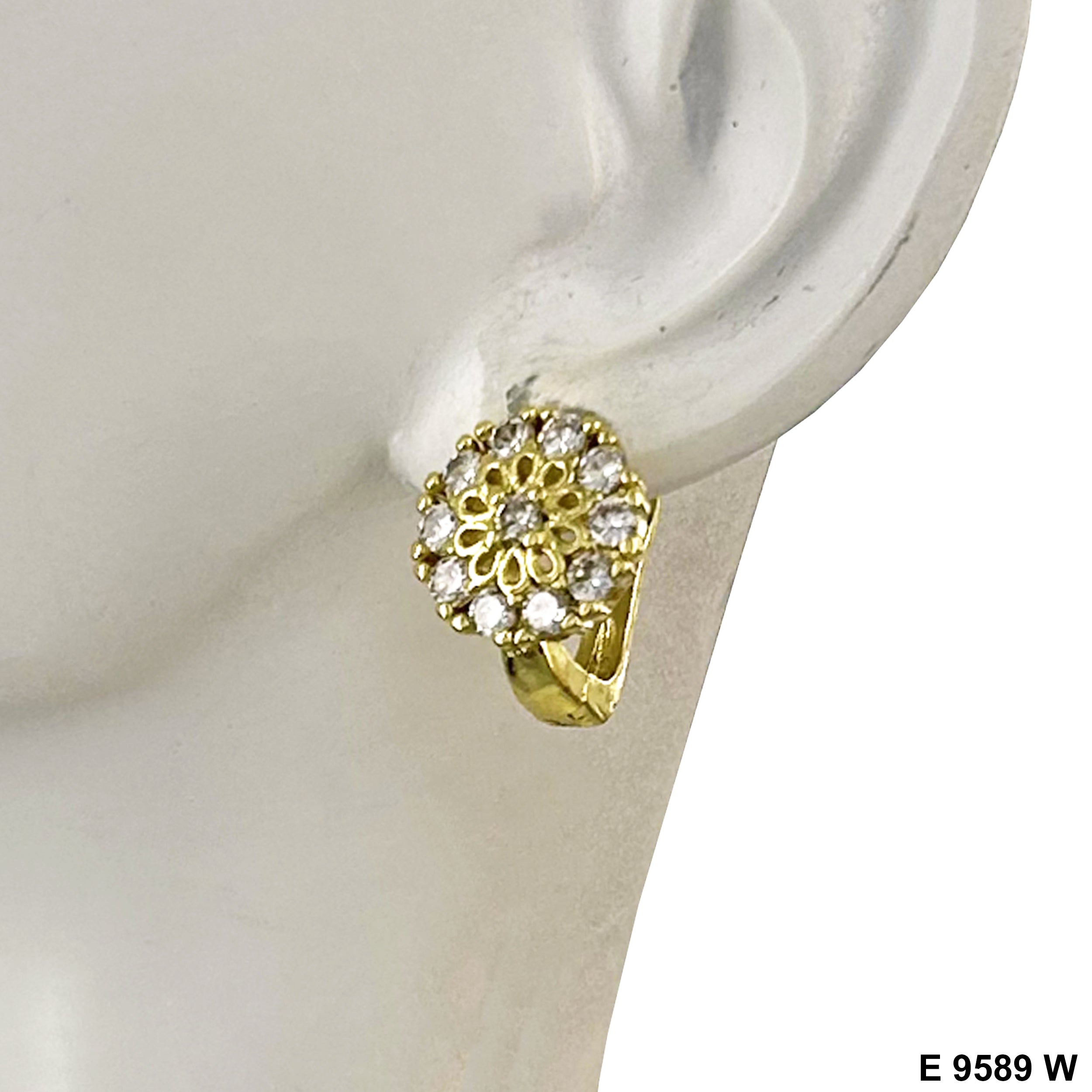 Flower Stoned Huggies Earring E 9589 W