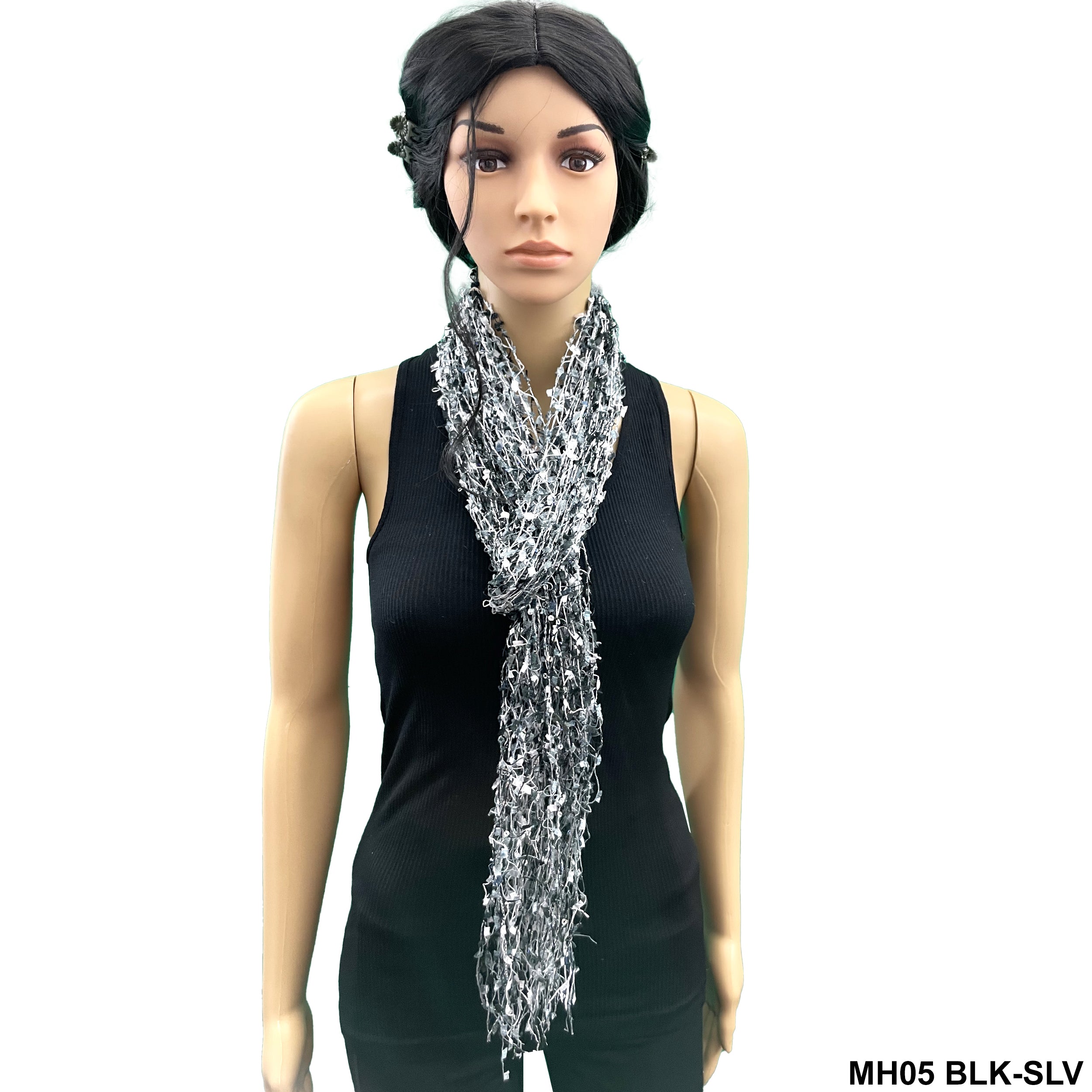 Fringed Net Summer Scarf MH05 BLK-SLV