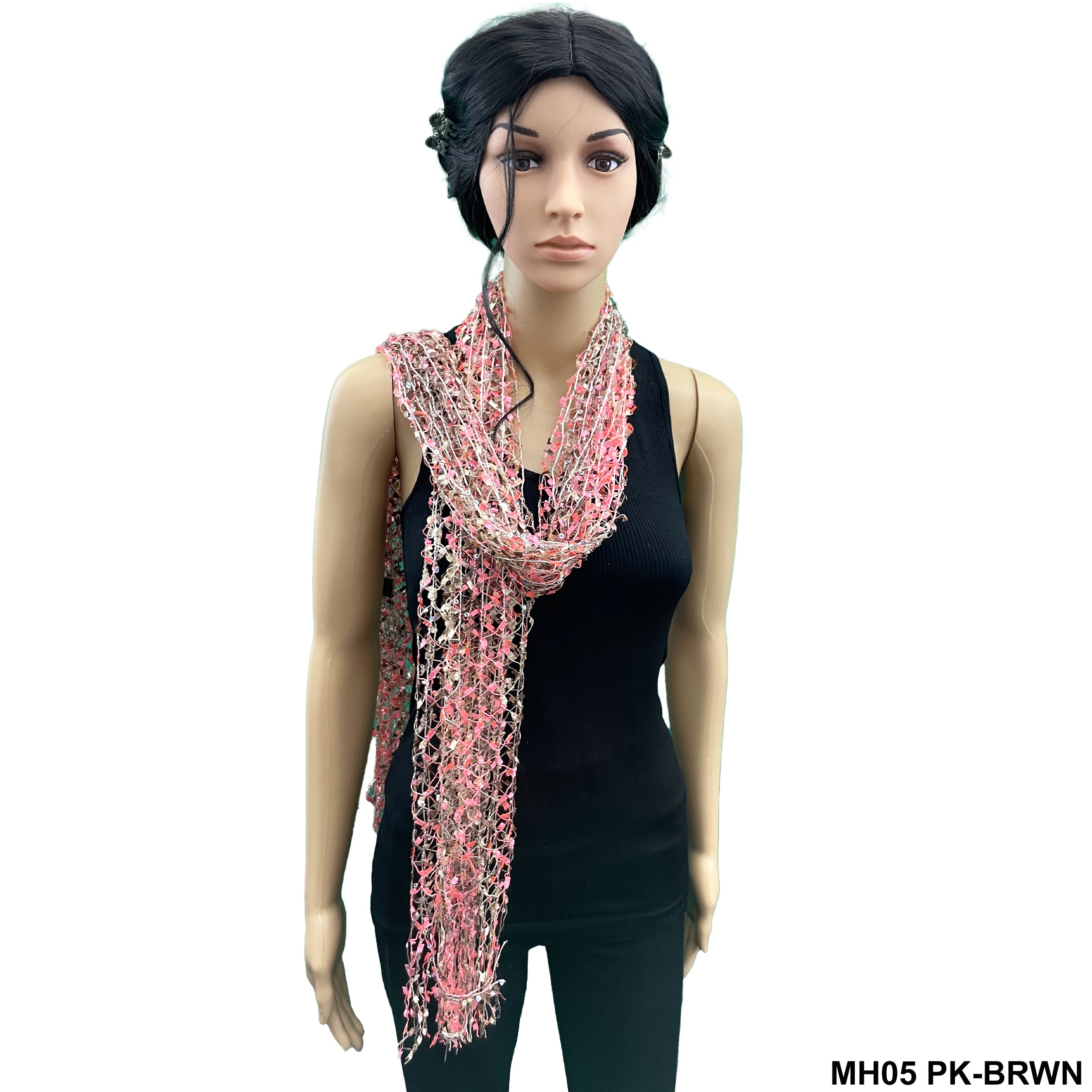 Fringed Net Summer Scarf MH05 PK-BRWN