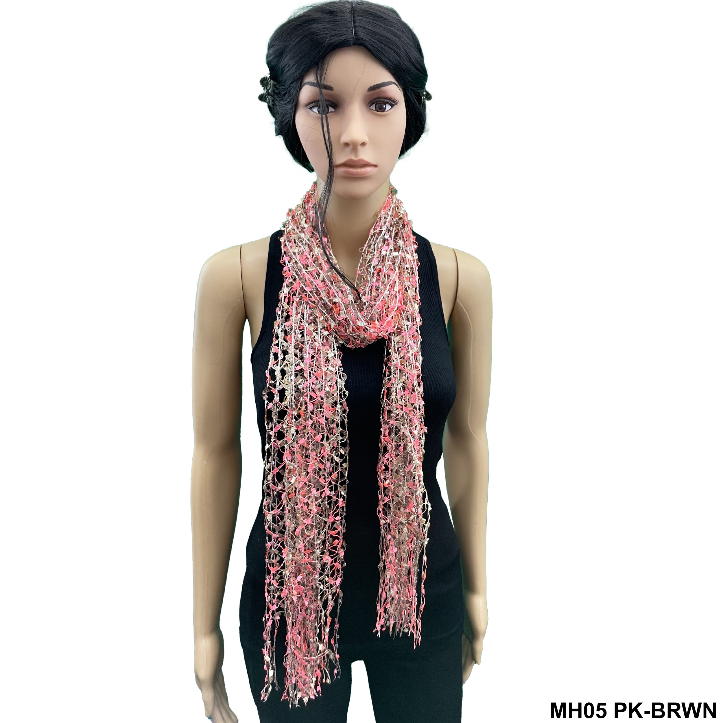 Fringed Net Summer Scarf MH05 PK-BRWN