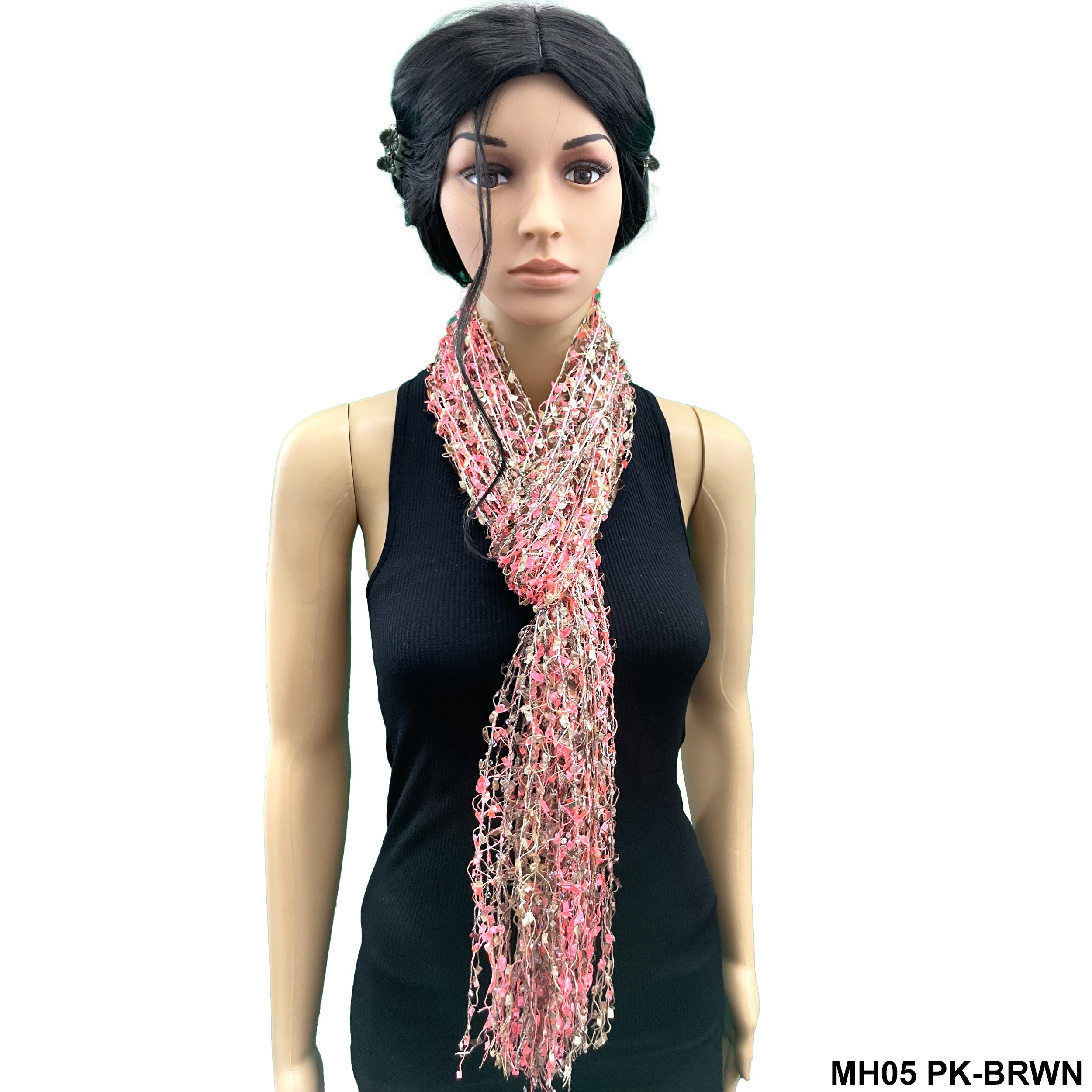 Fringed Net Summer Scarf MH05 PK-BRWN