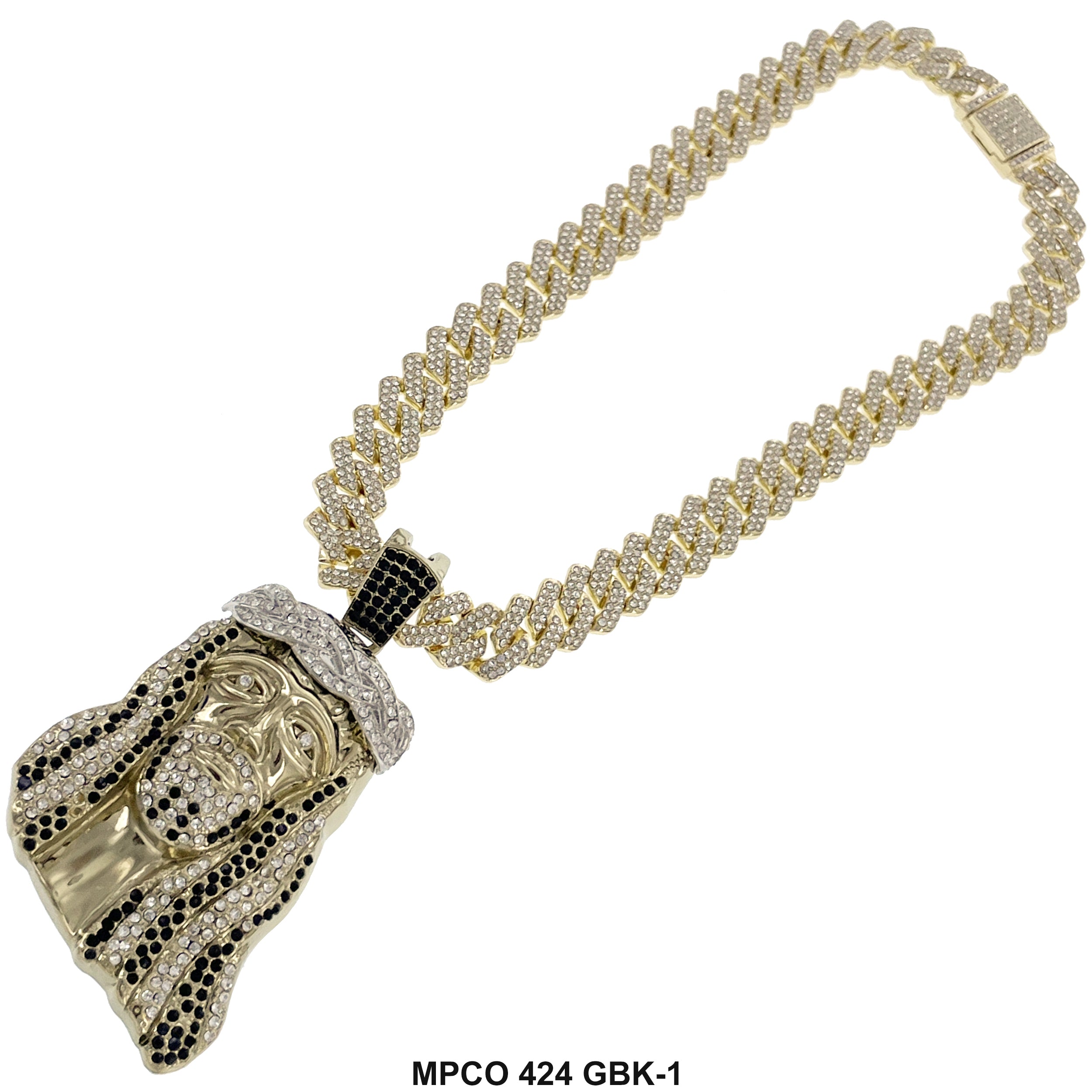 Jesus Face Icy Bling  Hip Hop Chain Necklace MPCO 424 GBK-1