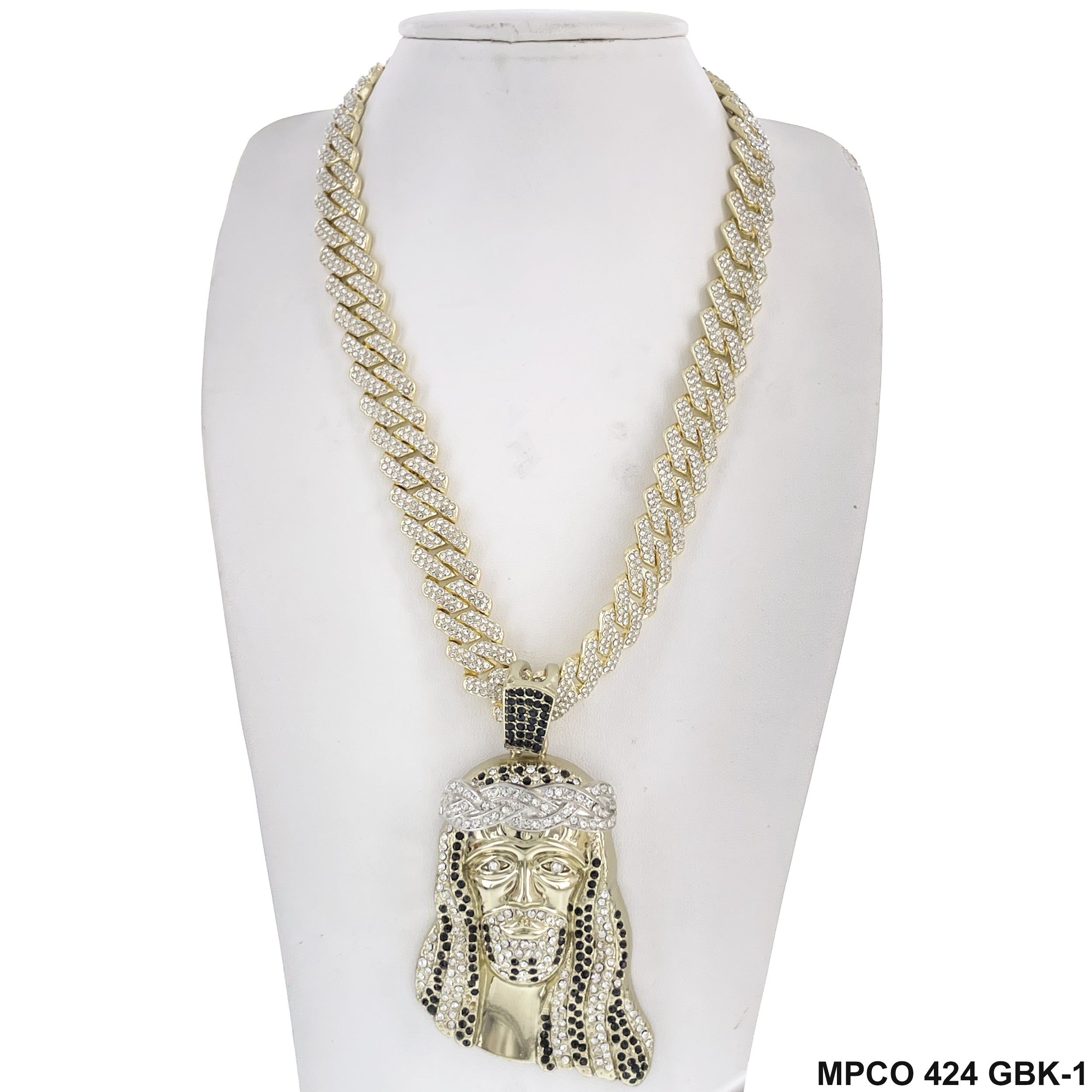 Jesus Face Icy Bling  Hip Hop Chain Necklace MPCO 424 GBK-1