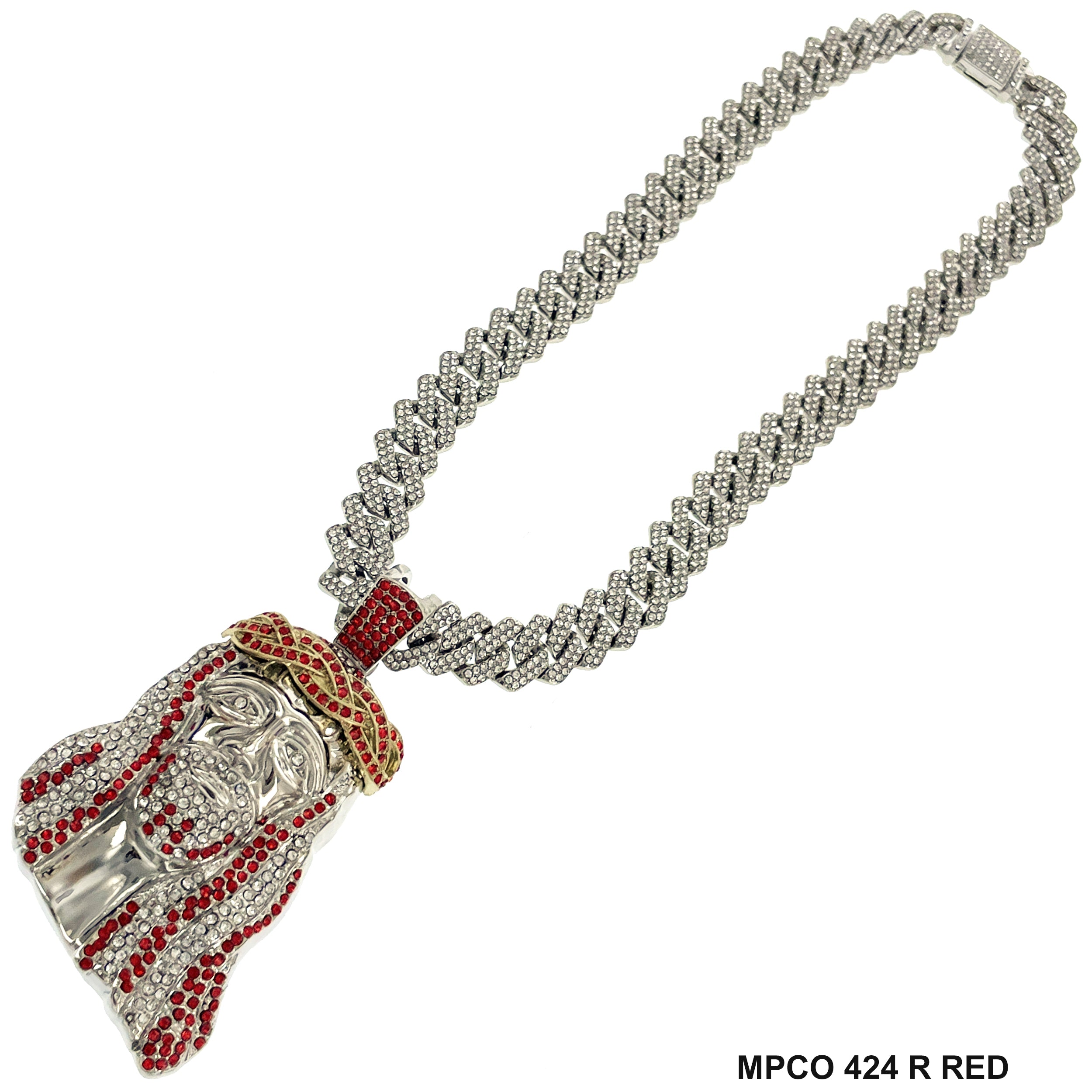 Jesus Face Icy Bling  Hip Hop Chain Necklace MPCO 424 R RED