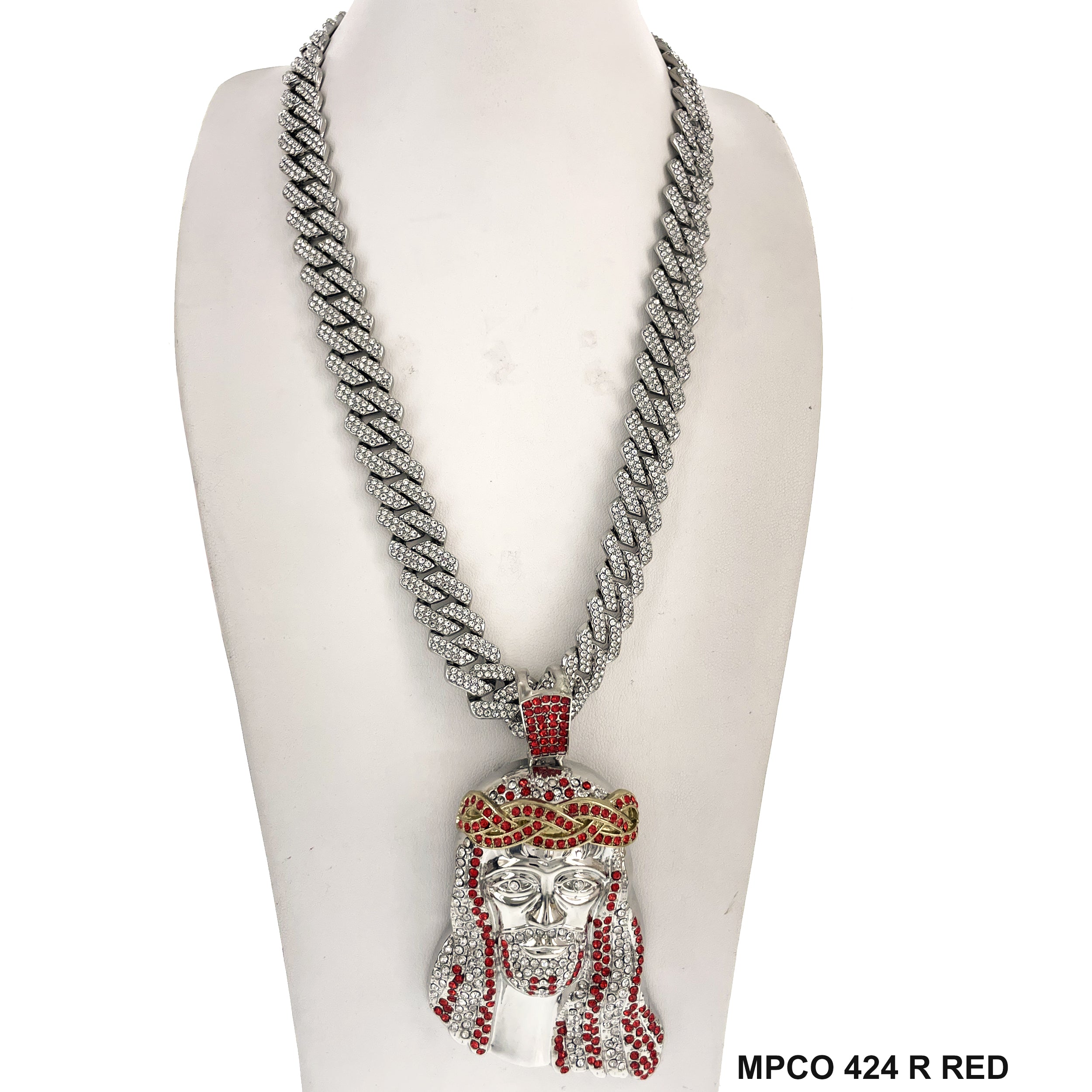 Jesus Face Icy Bling  Hip Hop Chain Necklace MPCO 424 R RED