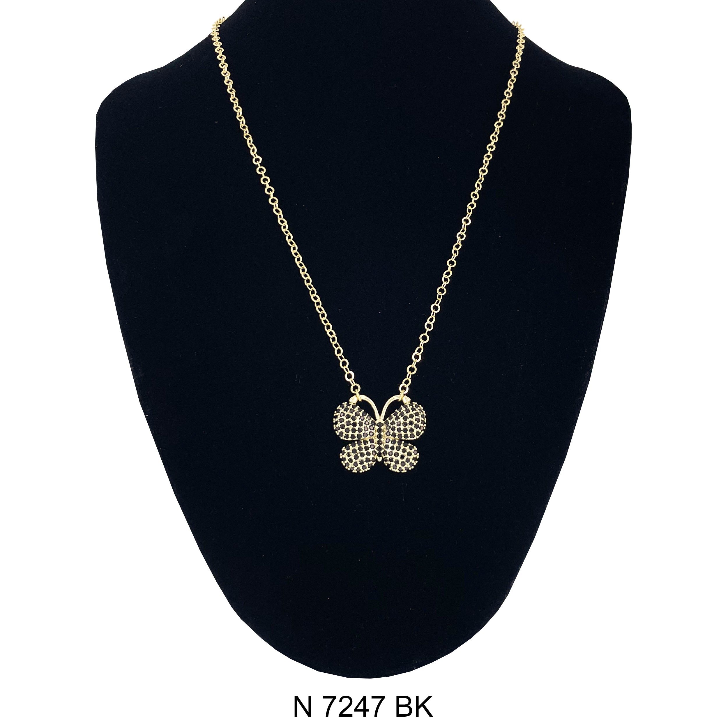 CZ Butterfly Cable Chain Necklace N 7247 BK