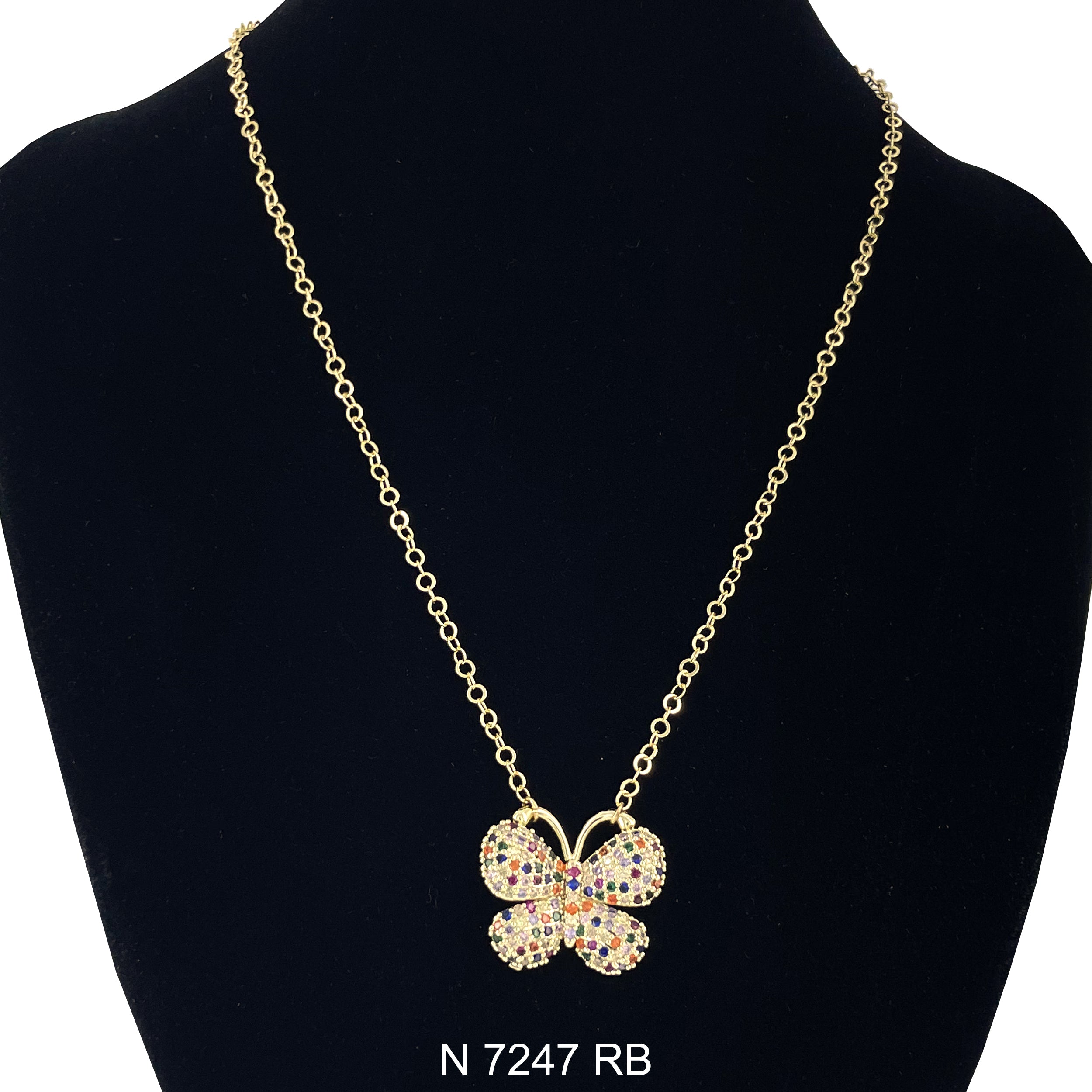 CZ Butterfly Cable Chain Necklace N 7247 RB