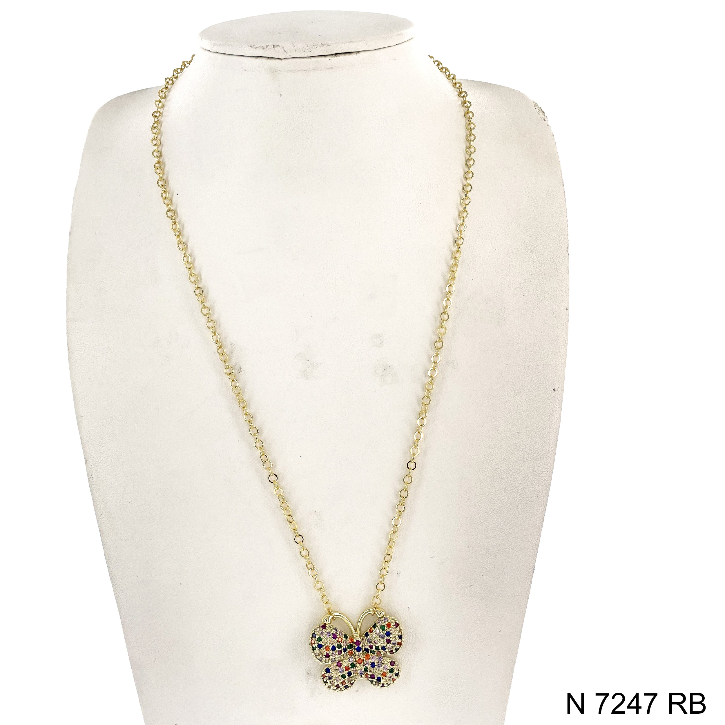 CZ Butterfly Cable Chain Necklace N 7247 RB