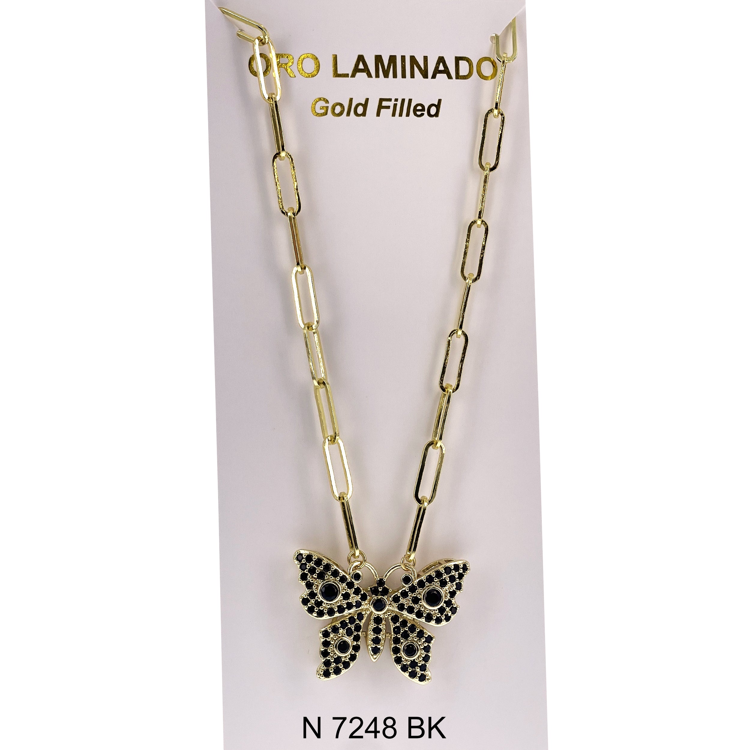 CZ Butterfly Paper Clip Chain Necklace N 7248 BK