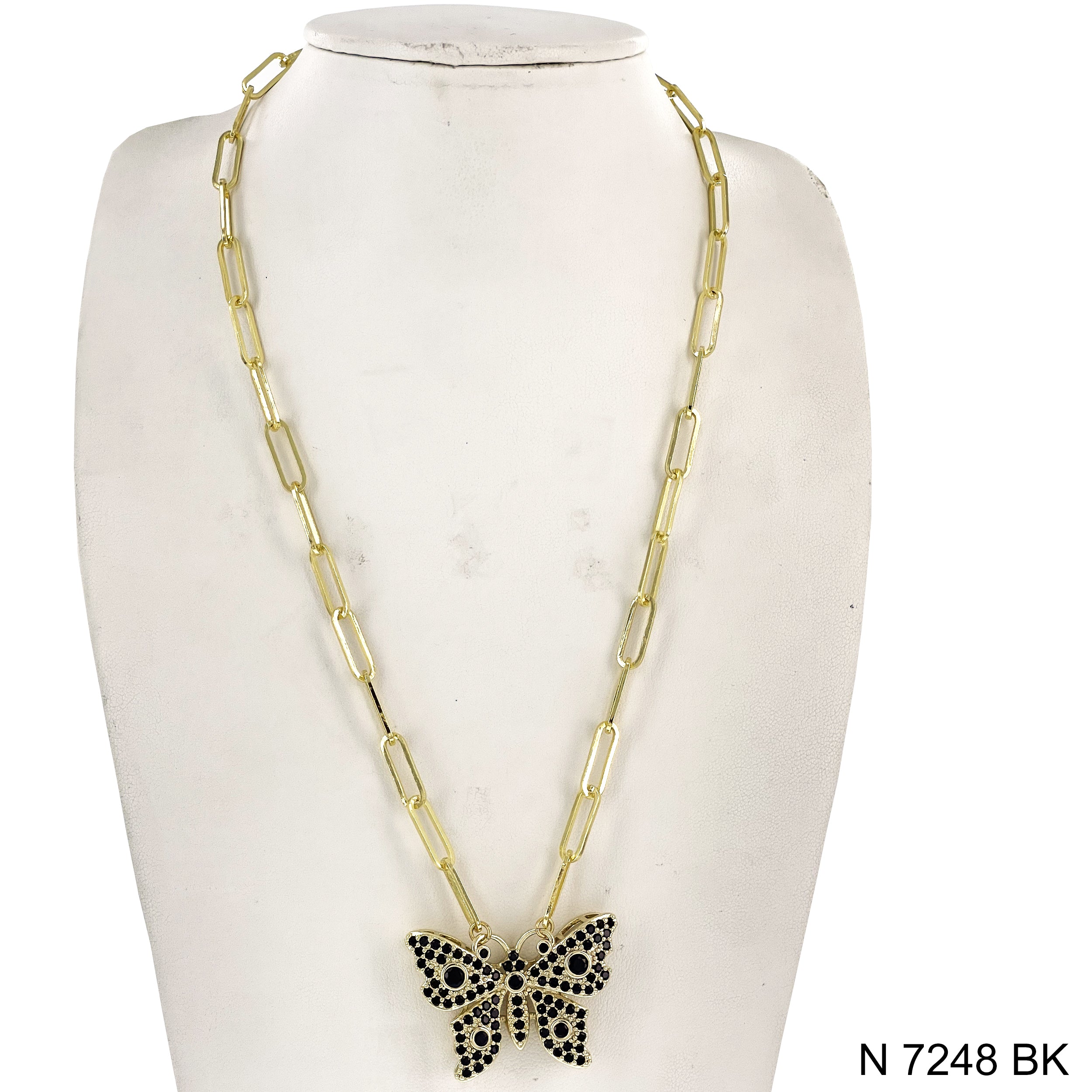 CZ Butterfly Paper Clip Chain Necklace N 7248 BK