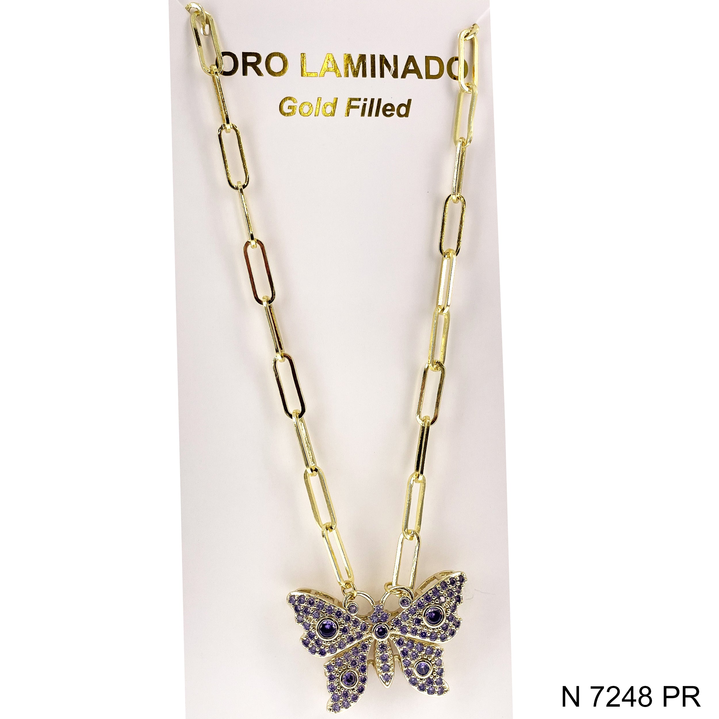 CZ Butterfly Paper Clip Chain Necklace N 7248 PR