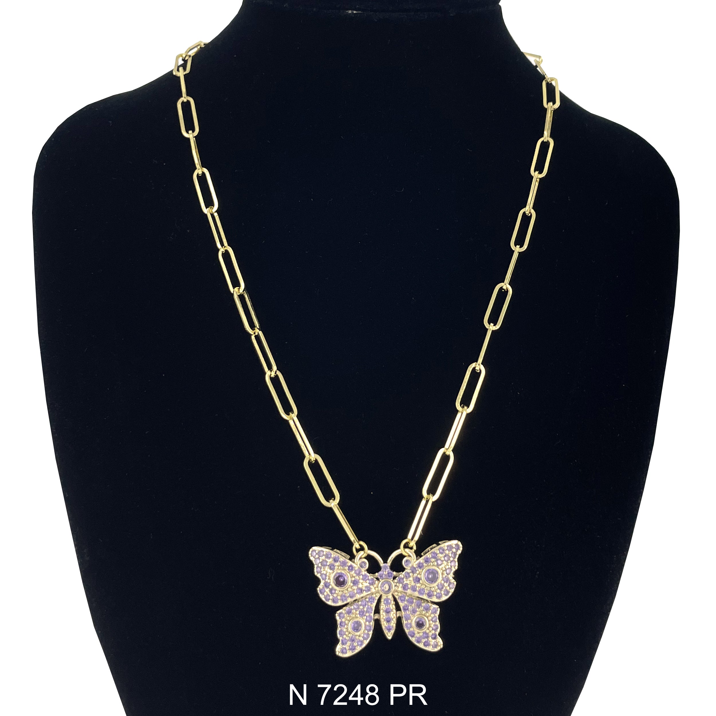 CZ Butterfly Paper Clip Chain Necklace N 7248 PR