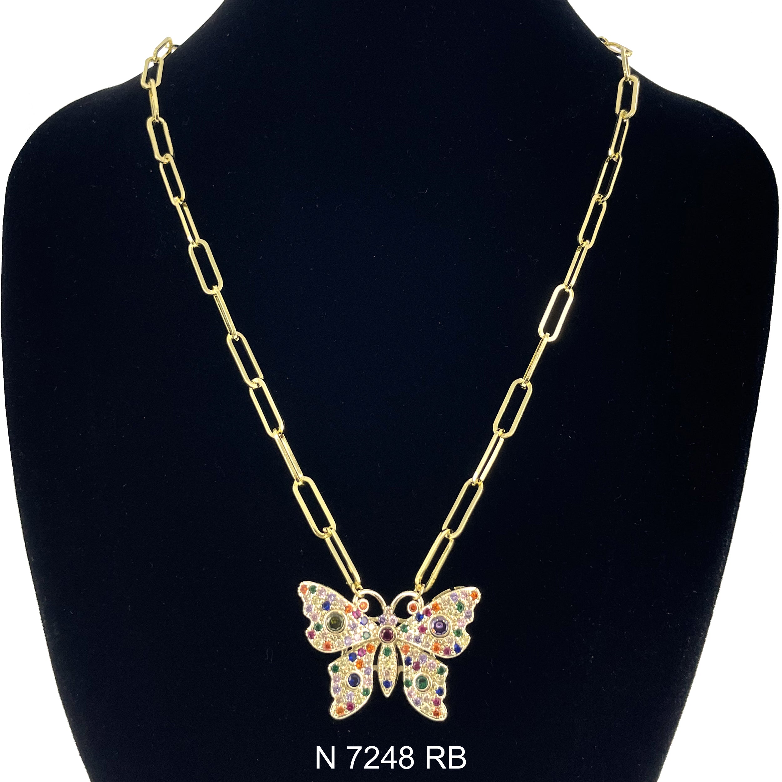 CZ Butterfly Paper Clip Chain Necklace N 7248 RB