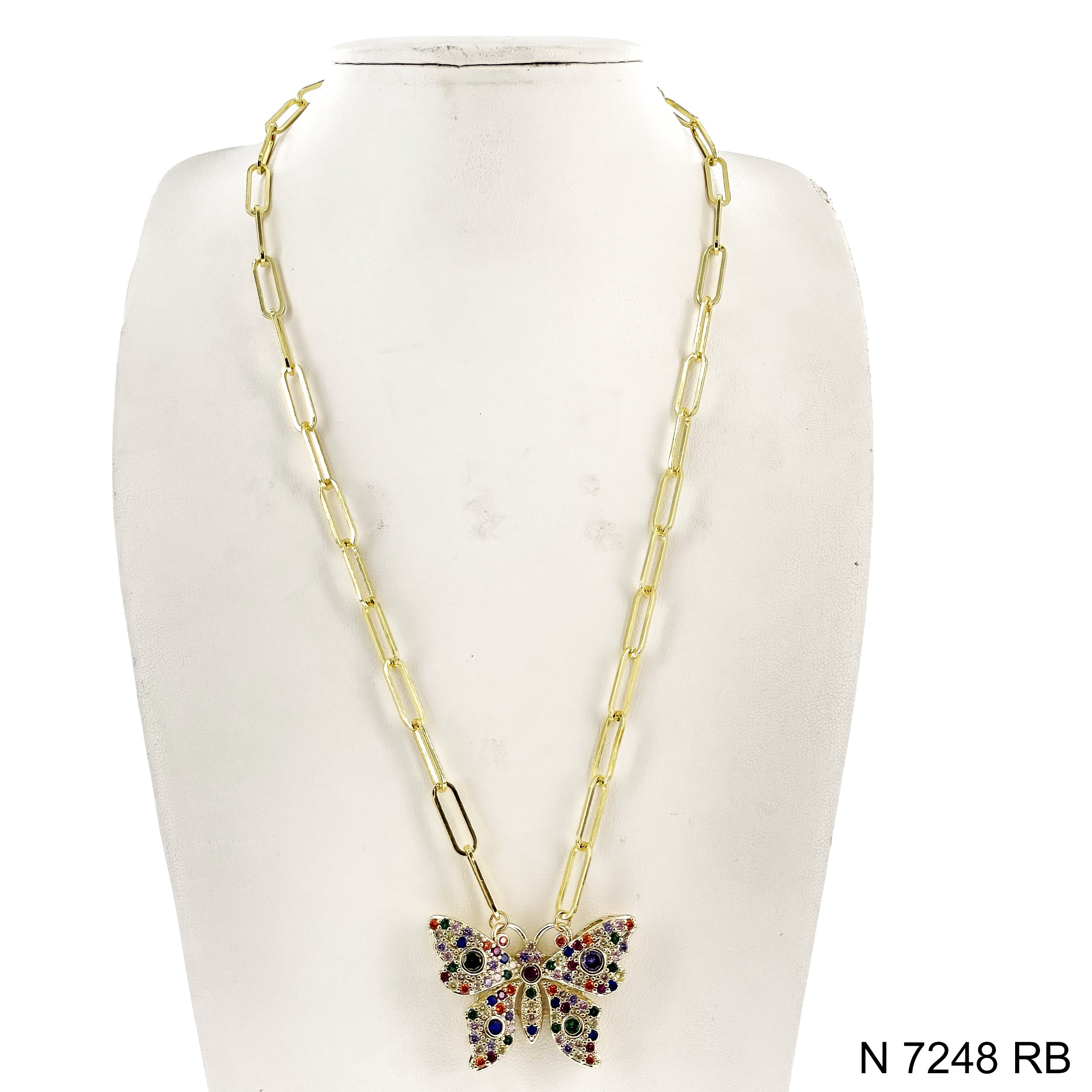 CZ Butterfly Paper Clip Chain Necklace N 7248 RB