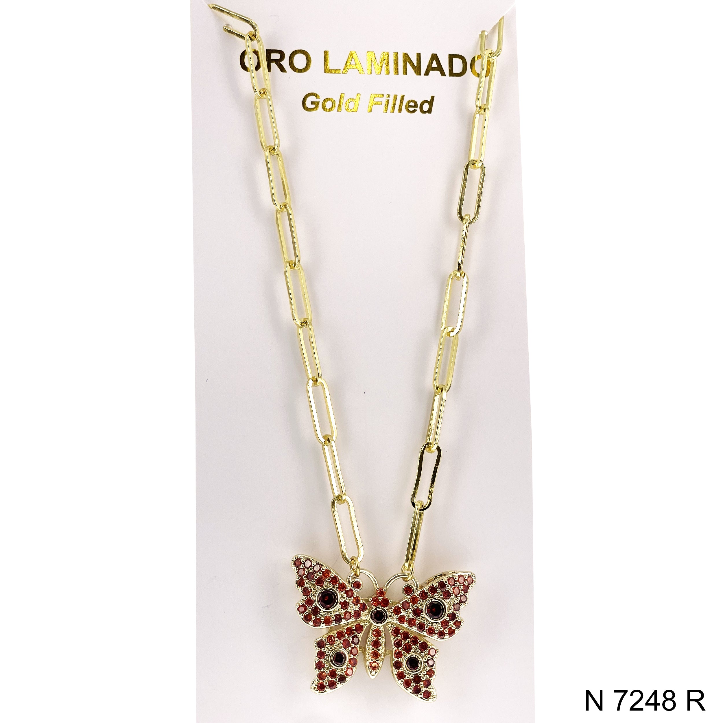 CZ Butterfly Paper Clip Chain Necklace N 7248 R