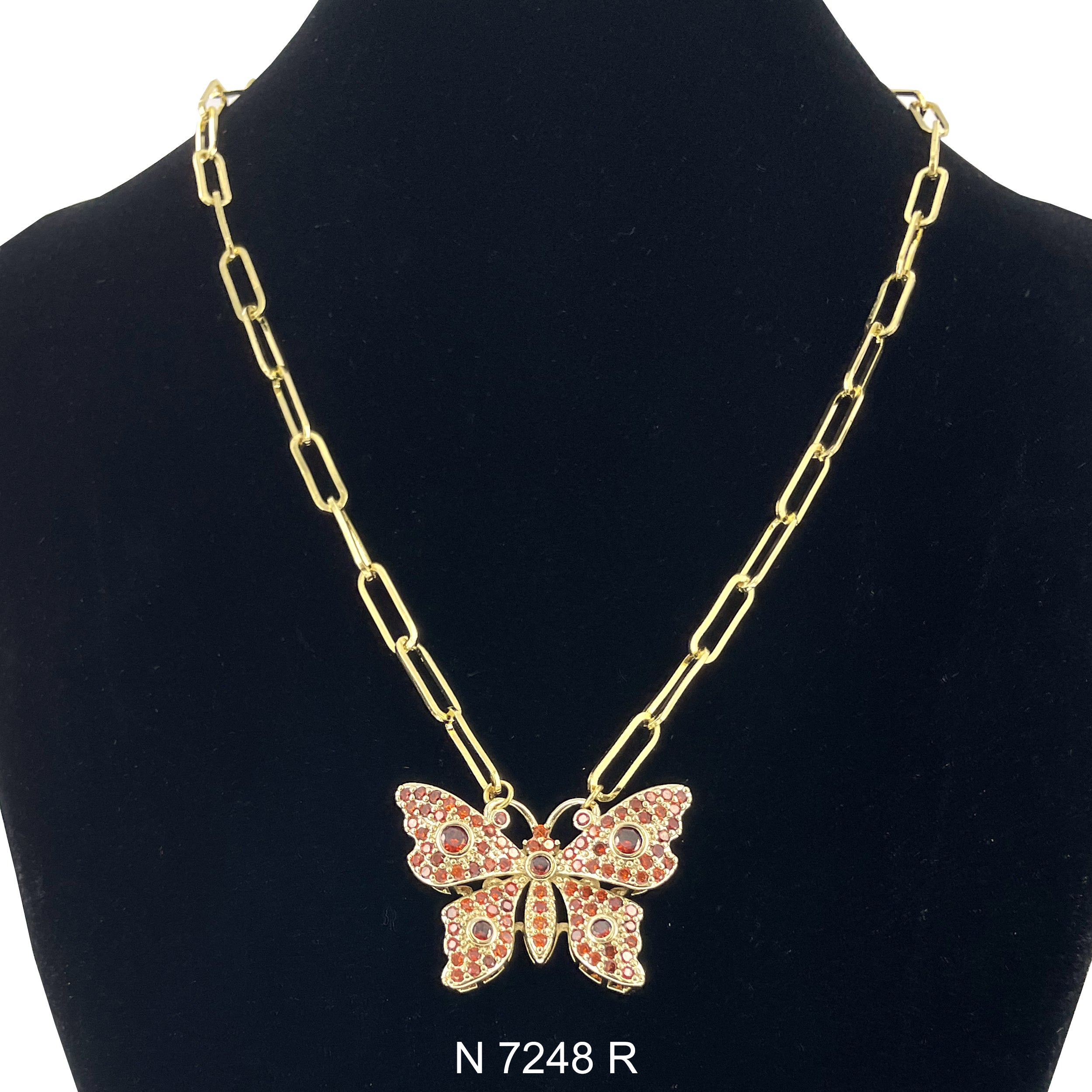 CZ Butterfly Paper Clip Chain Necklace N 7248 R