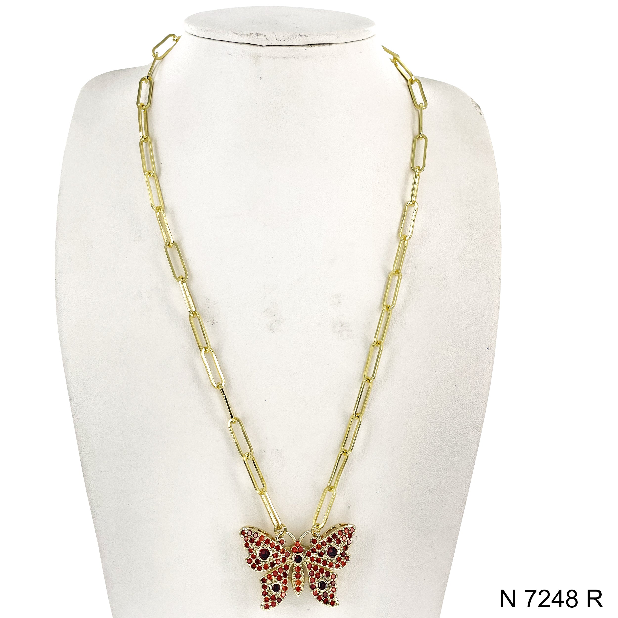 CZ Butterfly Paper Clip Chain Necklace N 7248 R