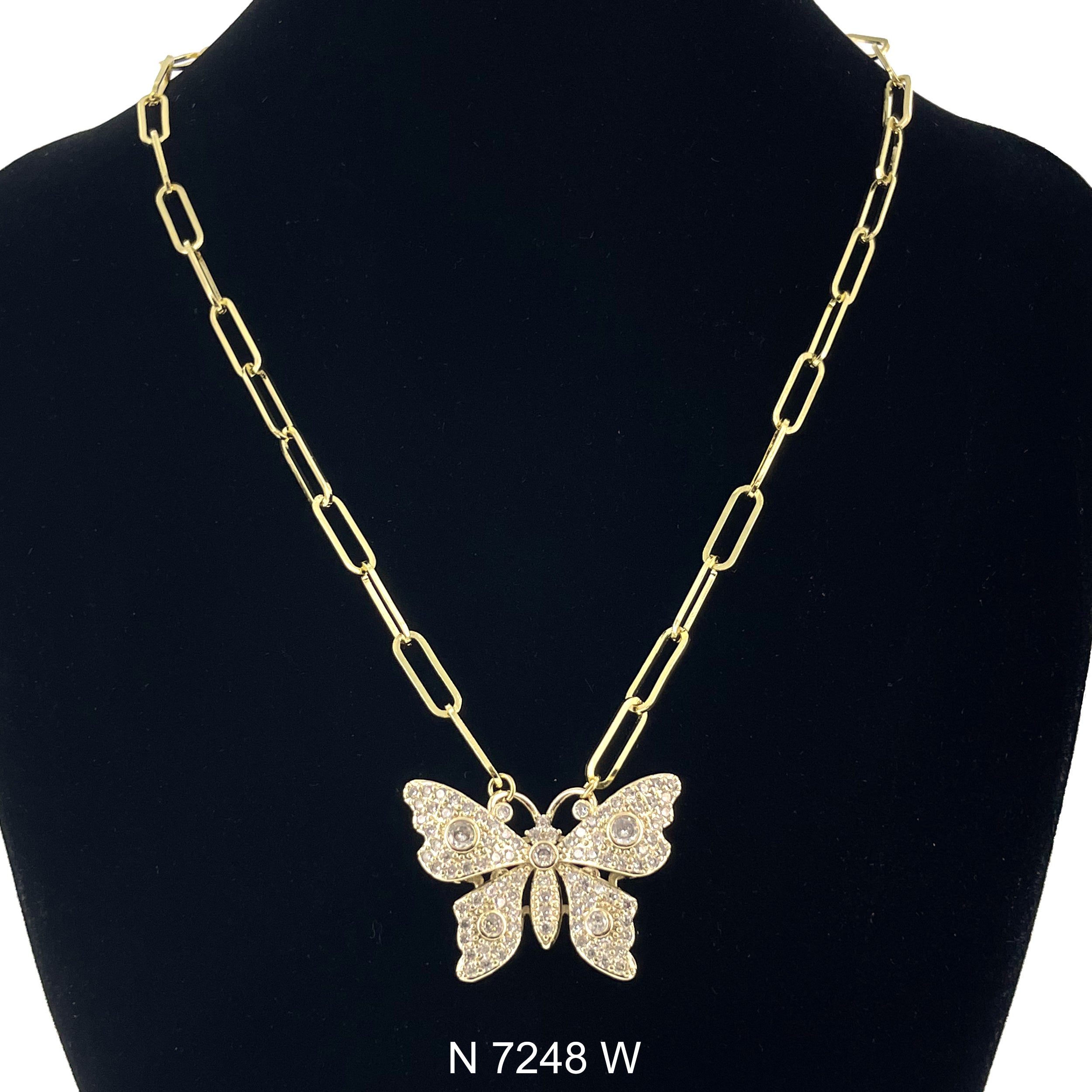 CZ Butterfly Paper Clip Chain Necklace N 7248 W