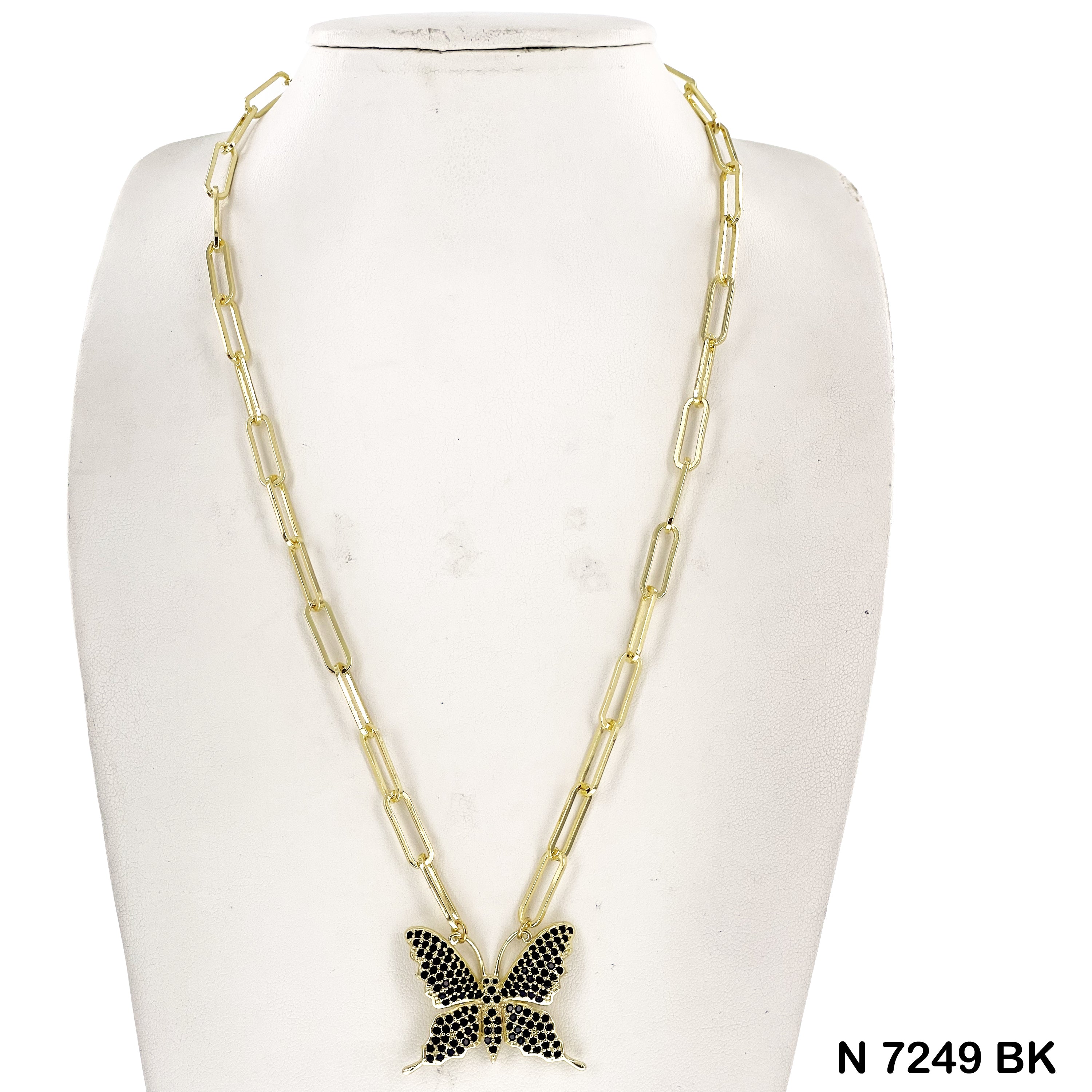 CZ Butterfly Paper Clip Chain Necklace N 7249 BK