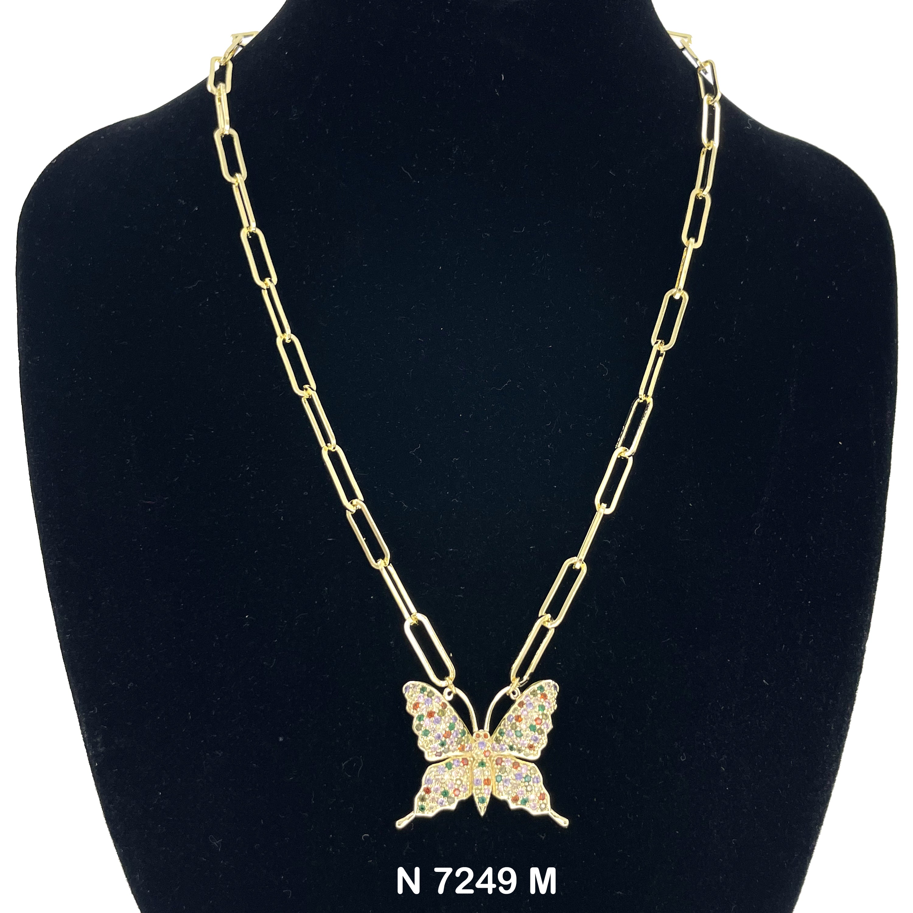 CZ Butterfly Paper Clip Chain Necklace N 7249 M