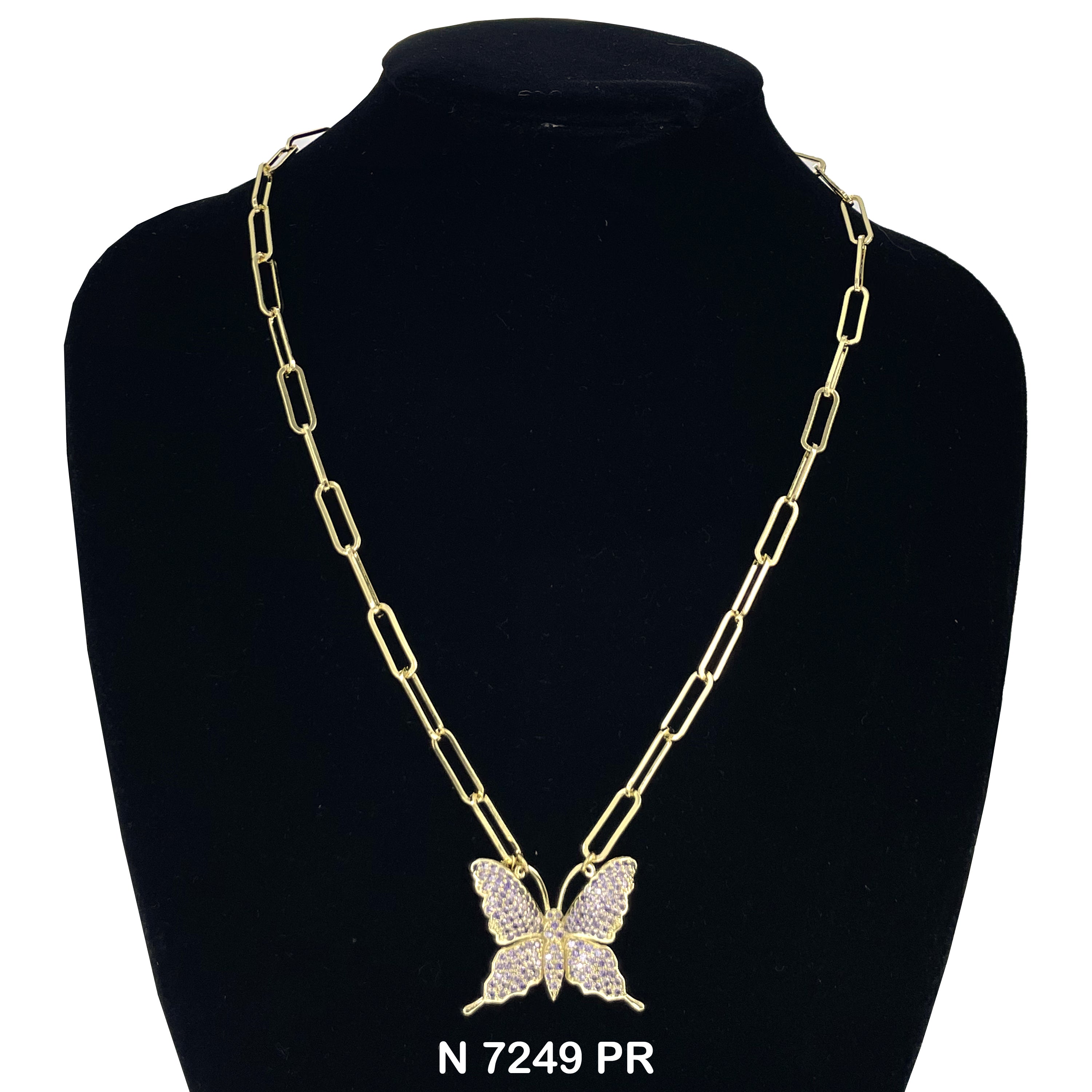 CZ Butterfly Paper Clip Chain Necklace N 7249 PR