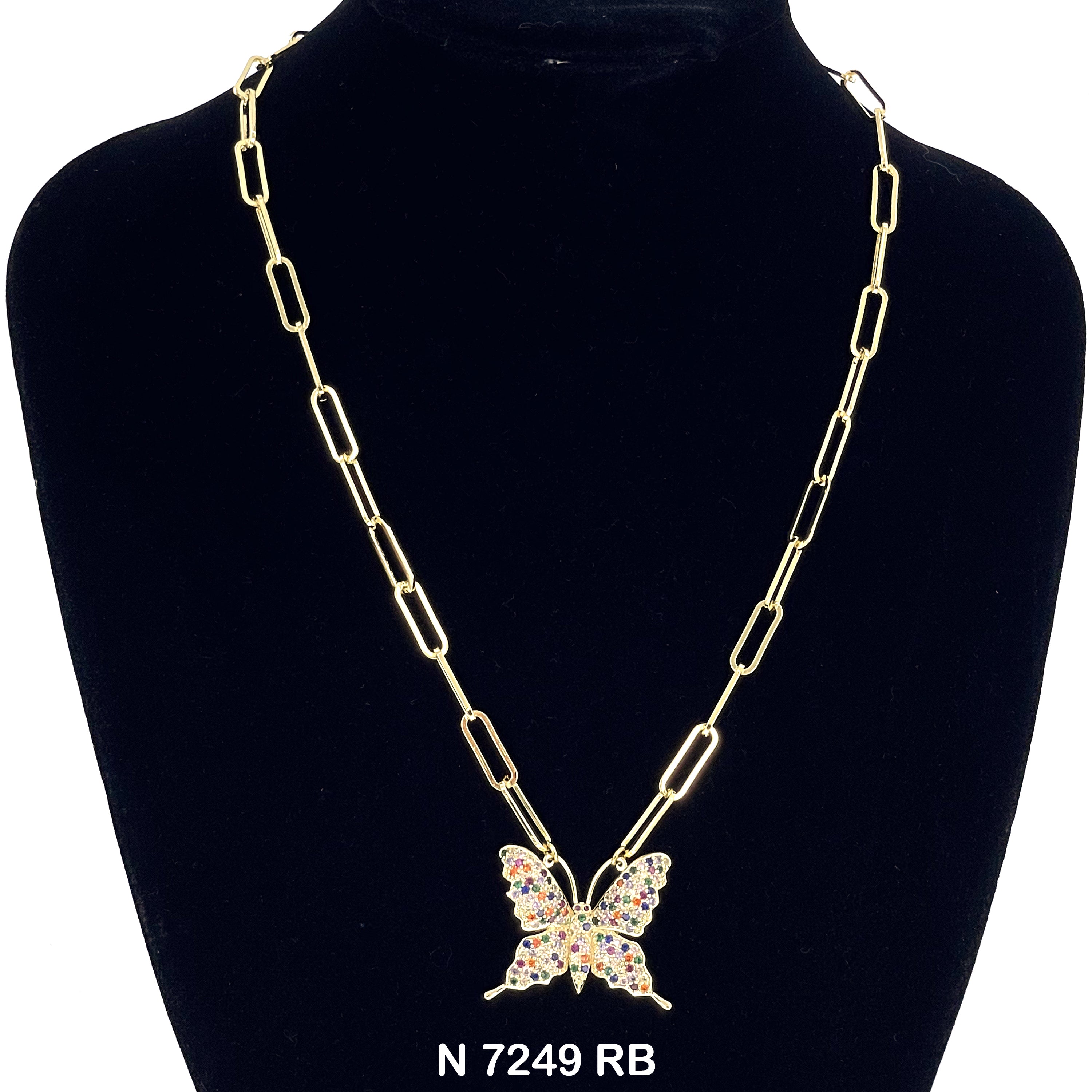 CZ Butterfly Paper Clip Chain Necklace N 7249 RB