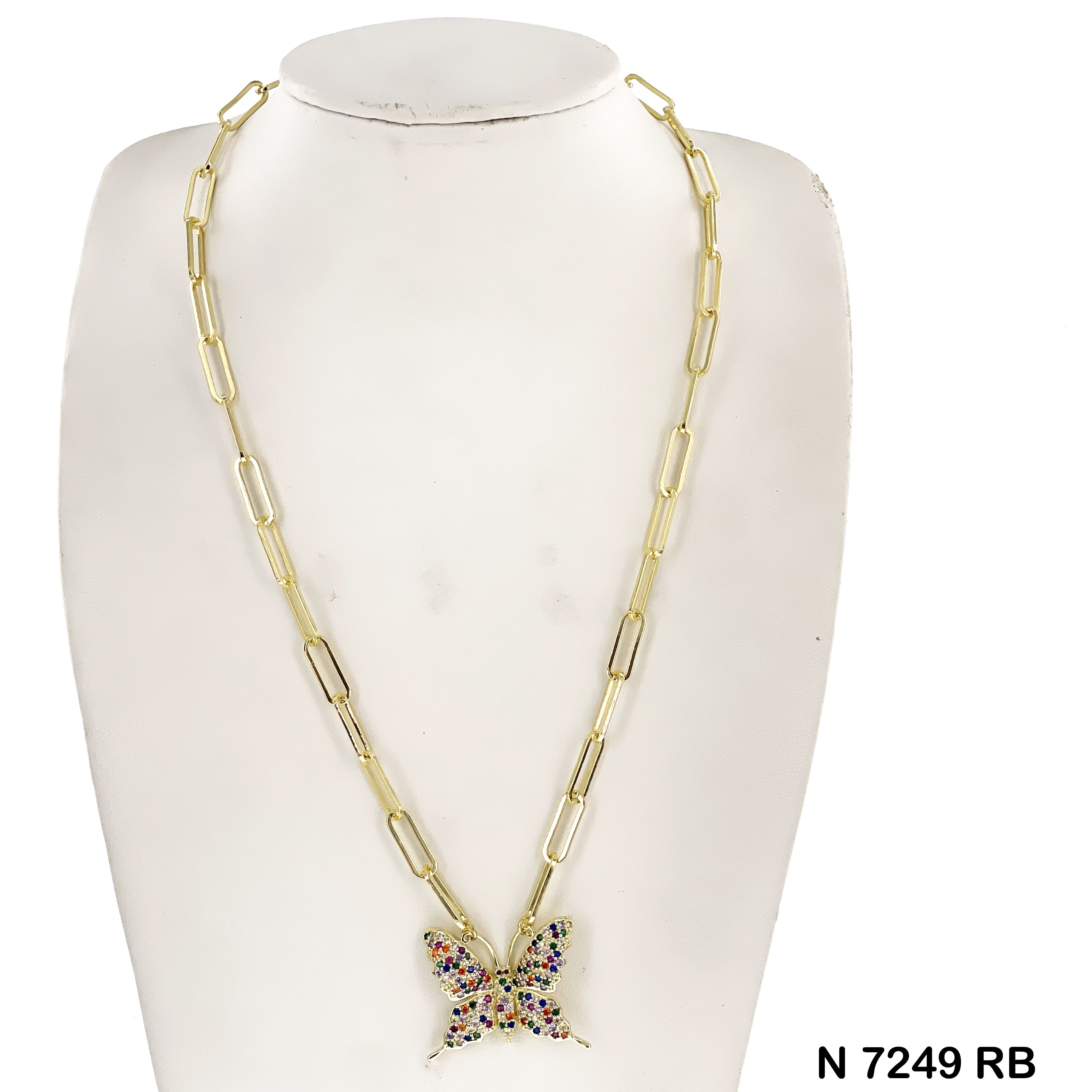 CZ Butterfly Paper Clip Chain Necklace N 7249 RB