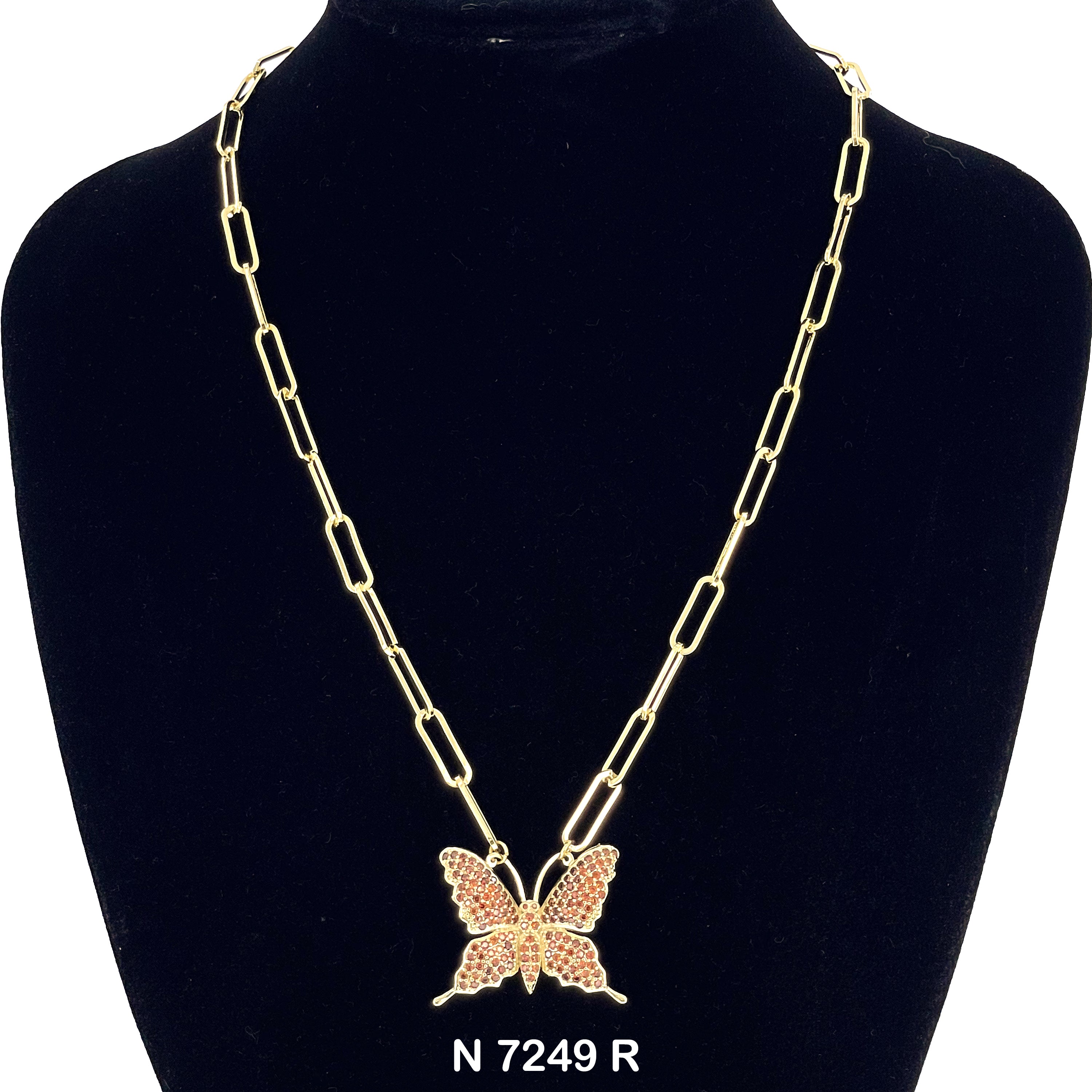 CZ Butterfly Paper Clip Chain Necklace N 7249 R