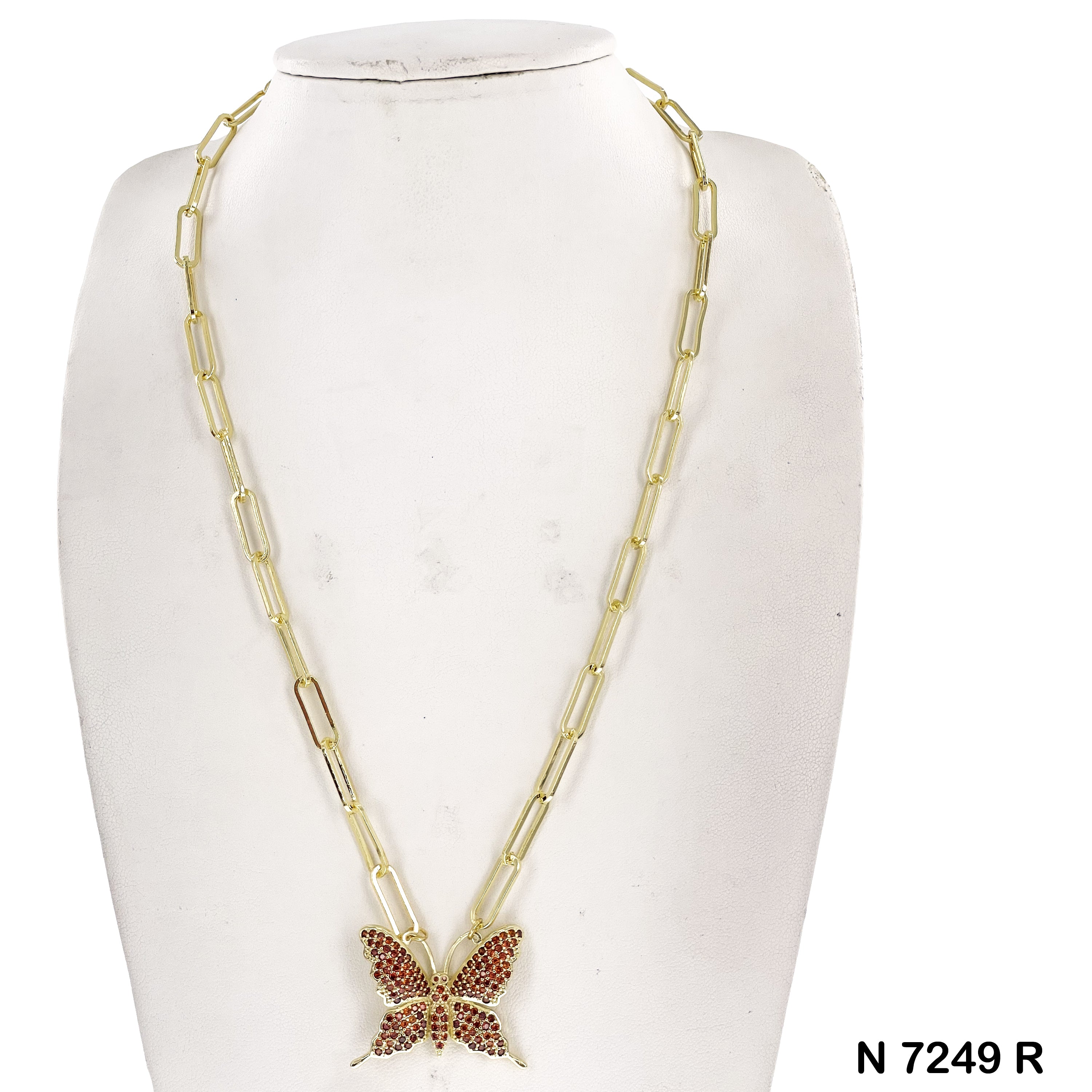 CZ Butterfly Paper Clip Chain Necklace N 7249 R