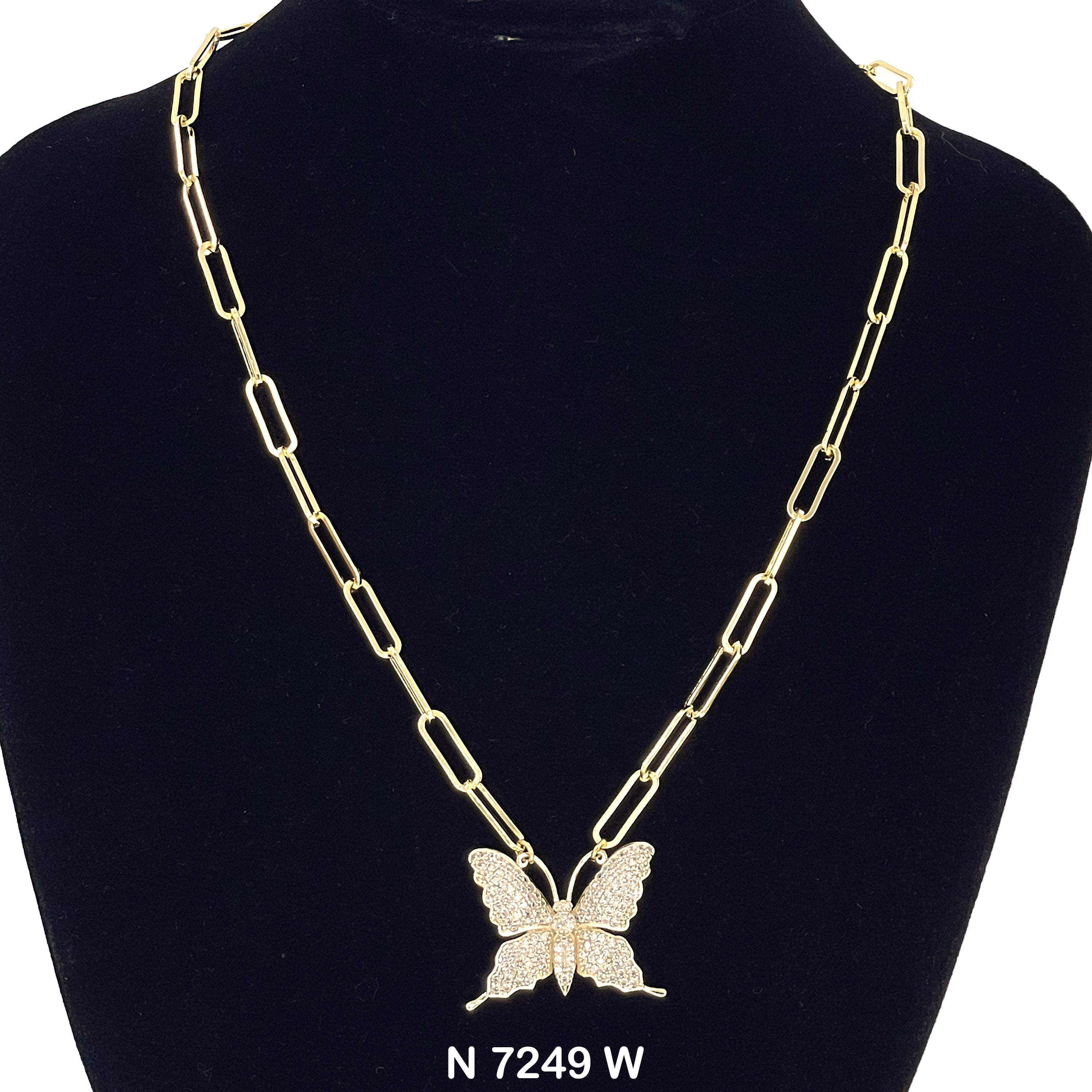 CZ Butterfly Paper Clip Chain Necklace N 7249 W