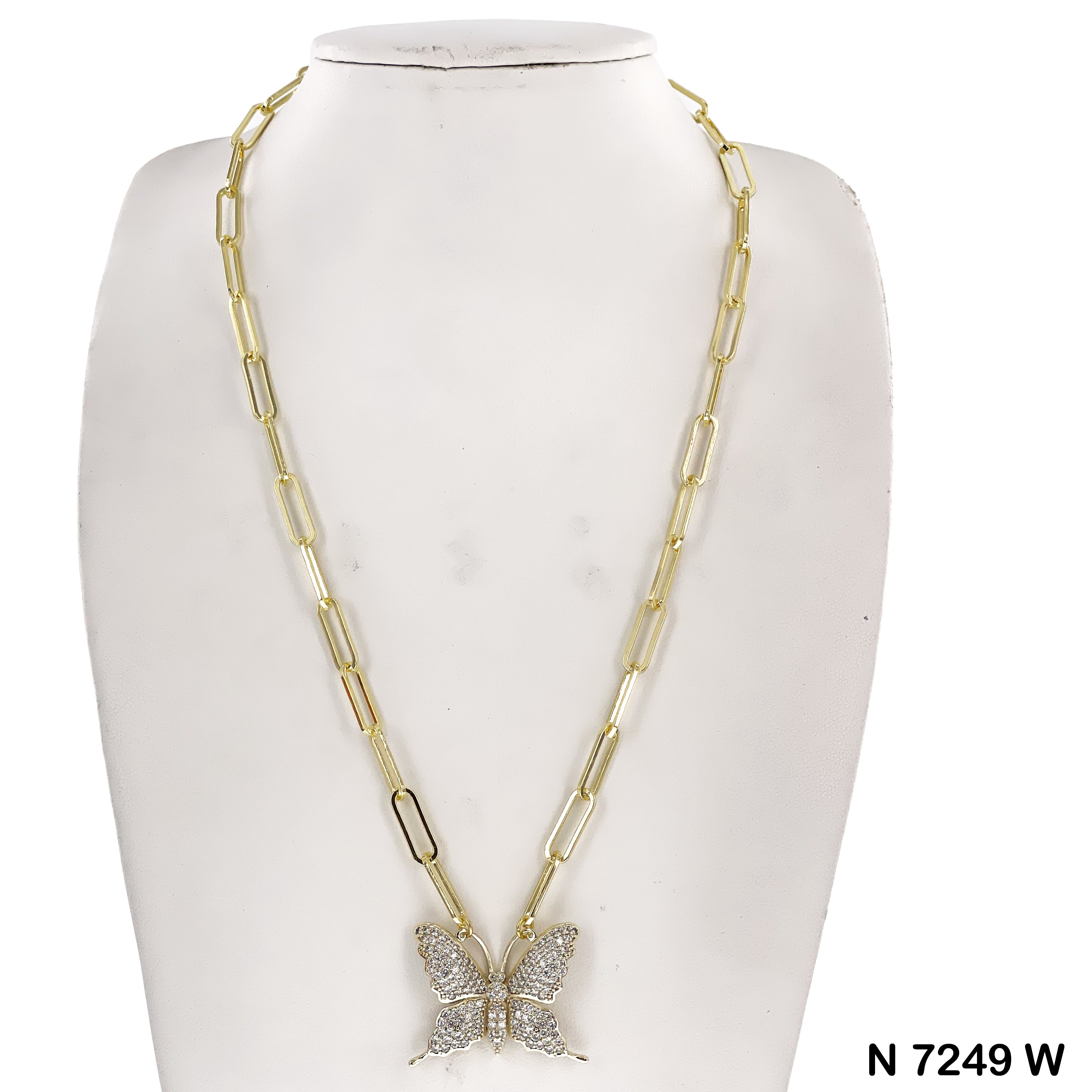 CZ Butterfly Paper Clip Chain Necklace N 7249 W