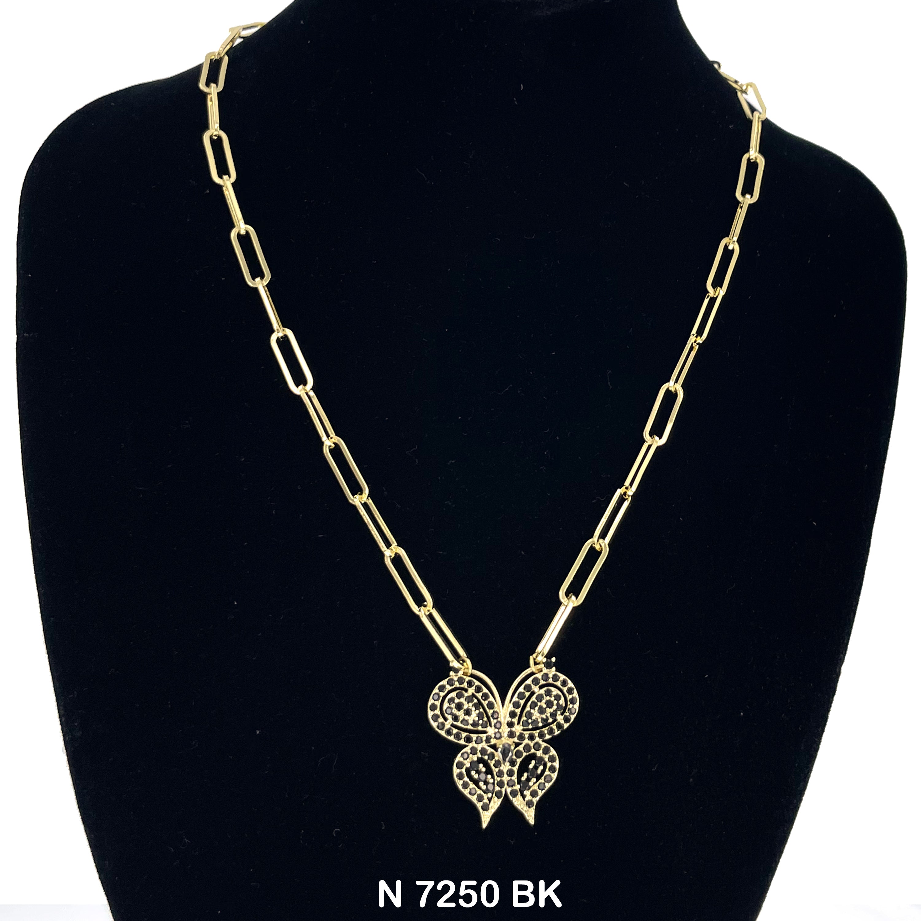 CZ Butterfly Paper Clip Chain Necklace N 7250 BK