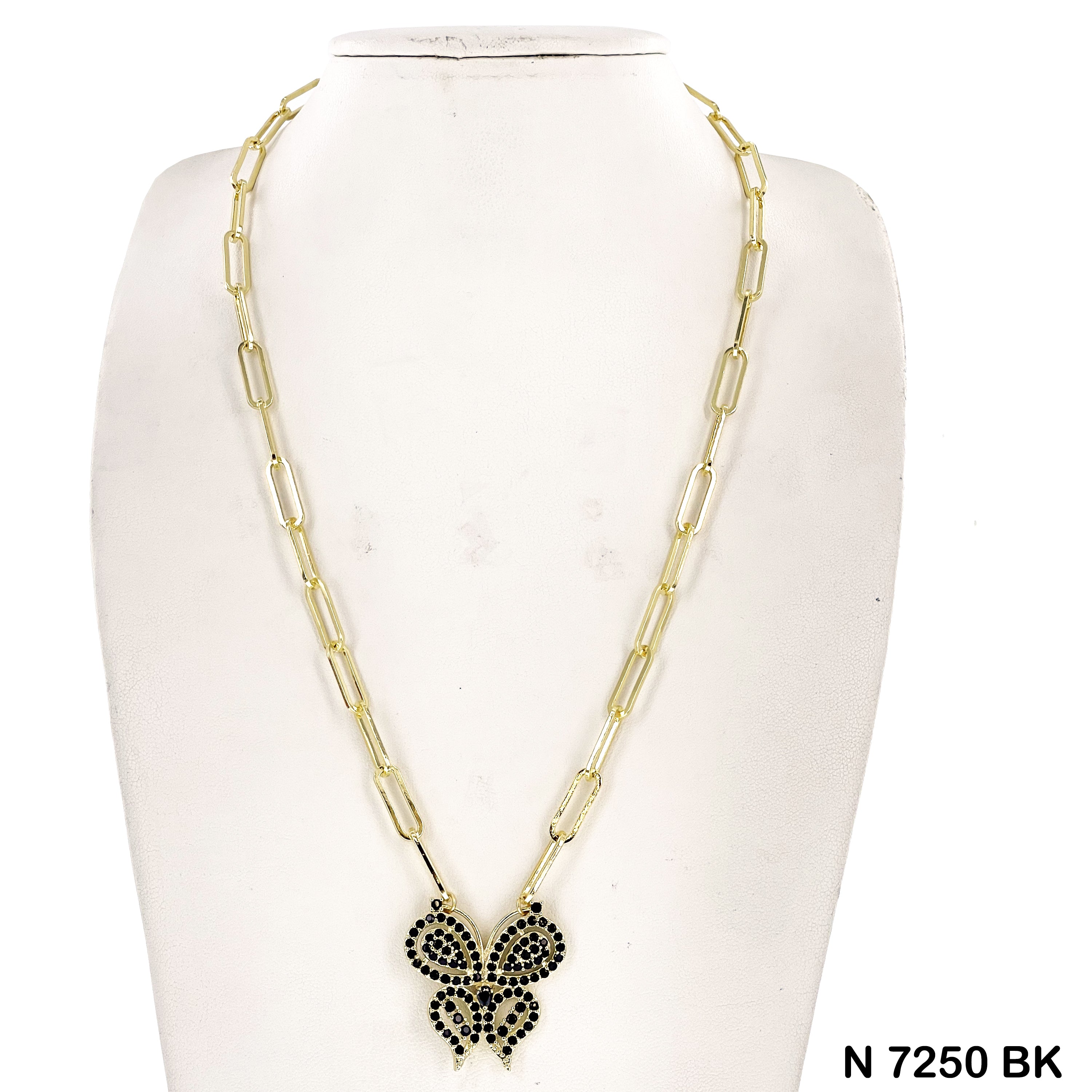 CZ Butterfly Paper Clip Chain Necklace N 7250 BK