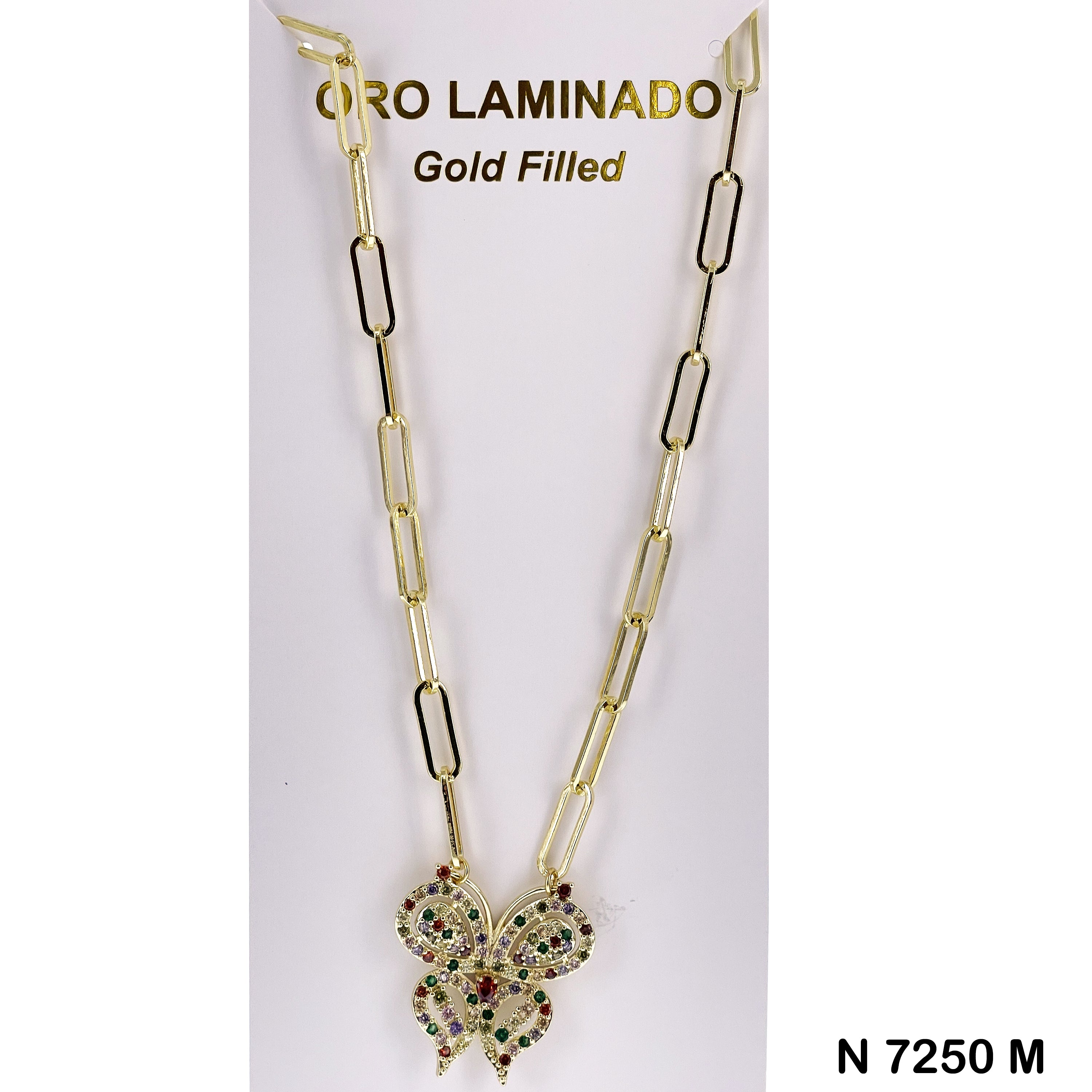 CZ Butterfly Paper Clip Chain Necklace N 7250 M