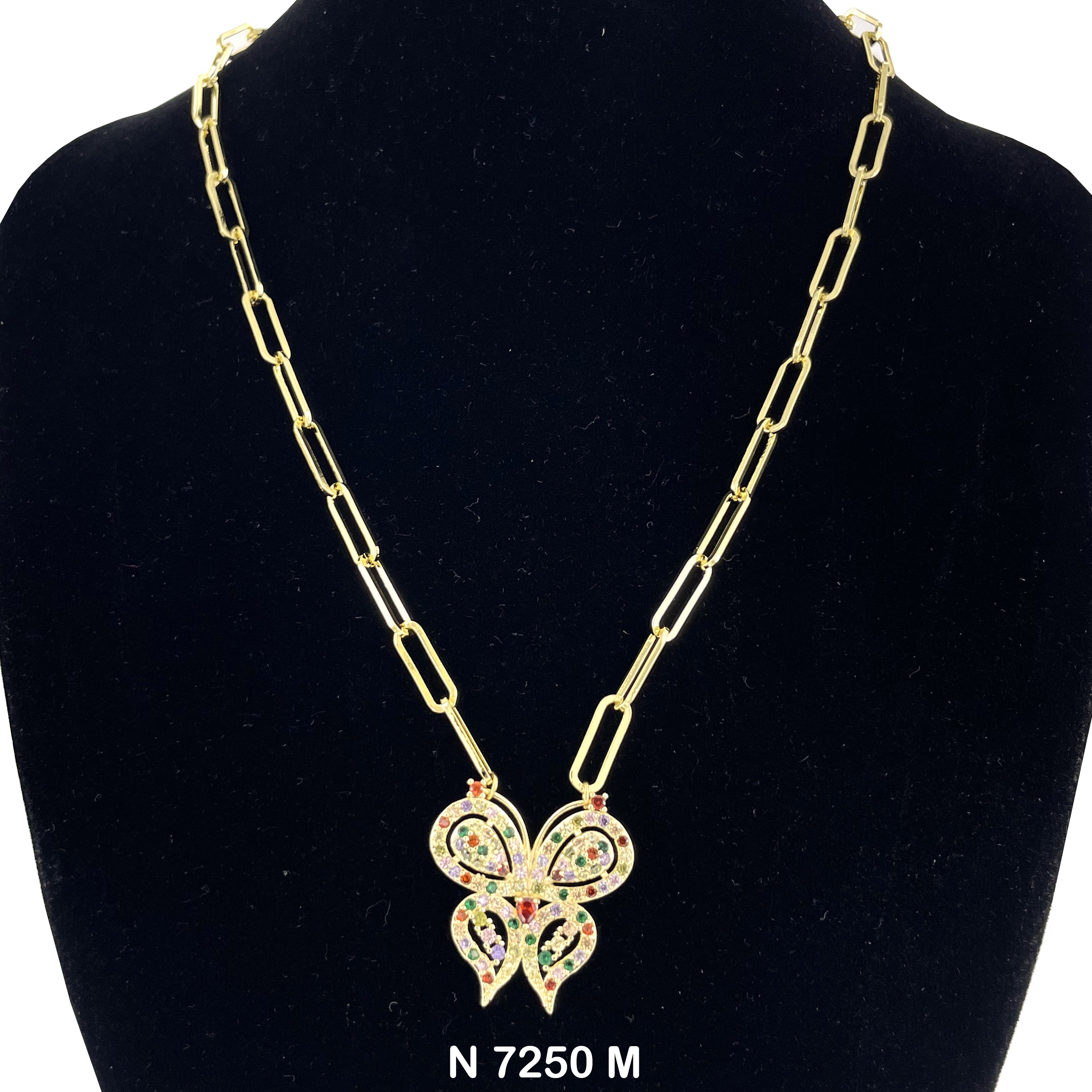 CZ Butterfly Paper Clip Chain Necklace N 7250 M