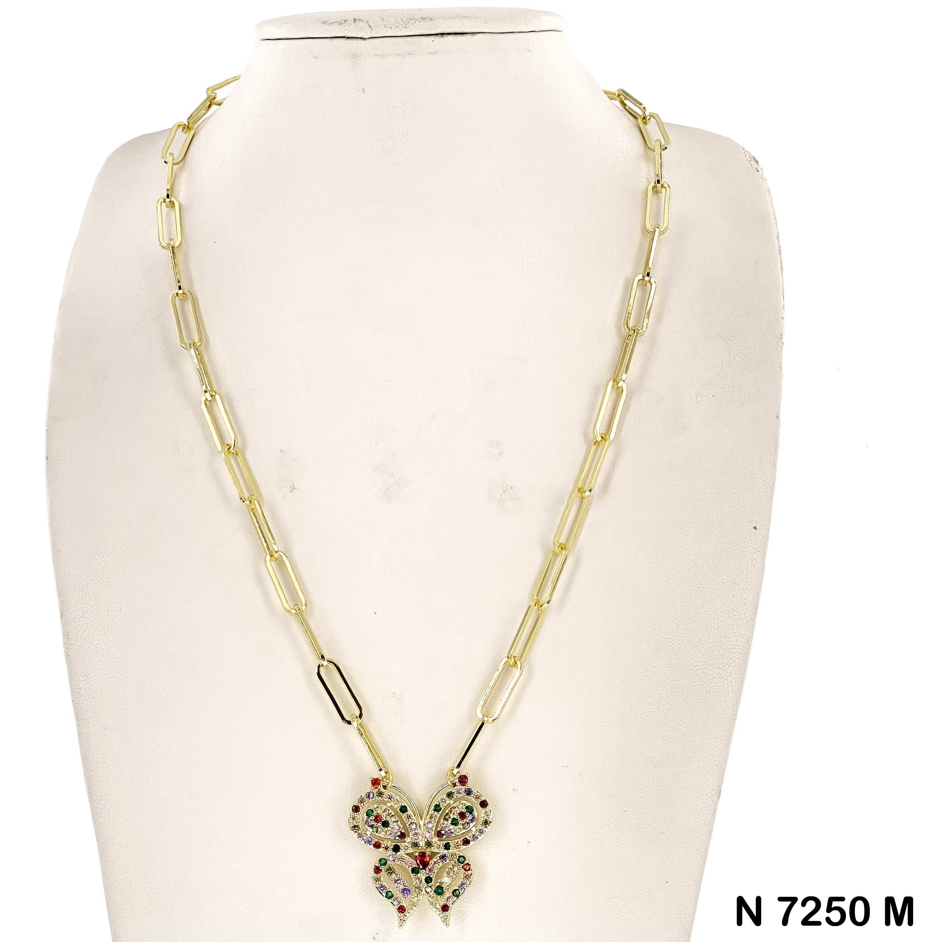 CZ Butterfly Paper Clip Chain Necklace N 7250 M