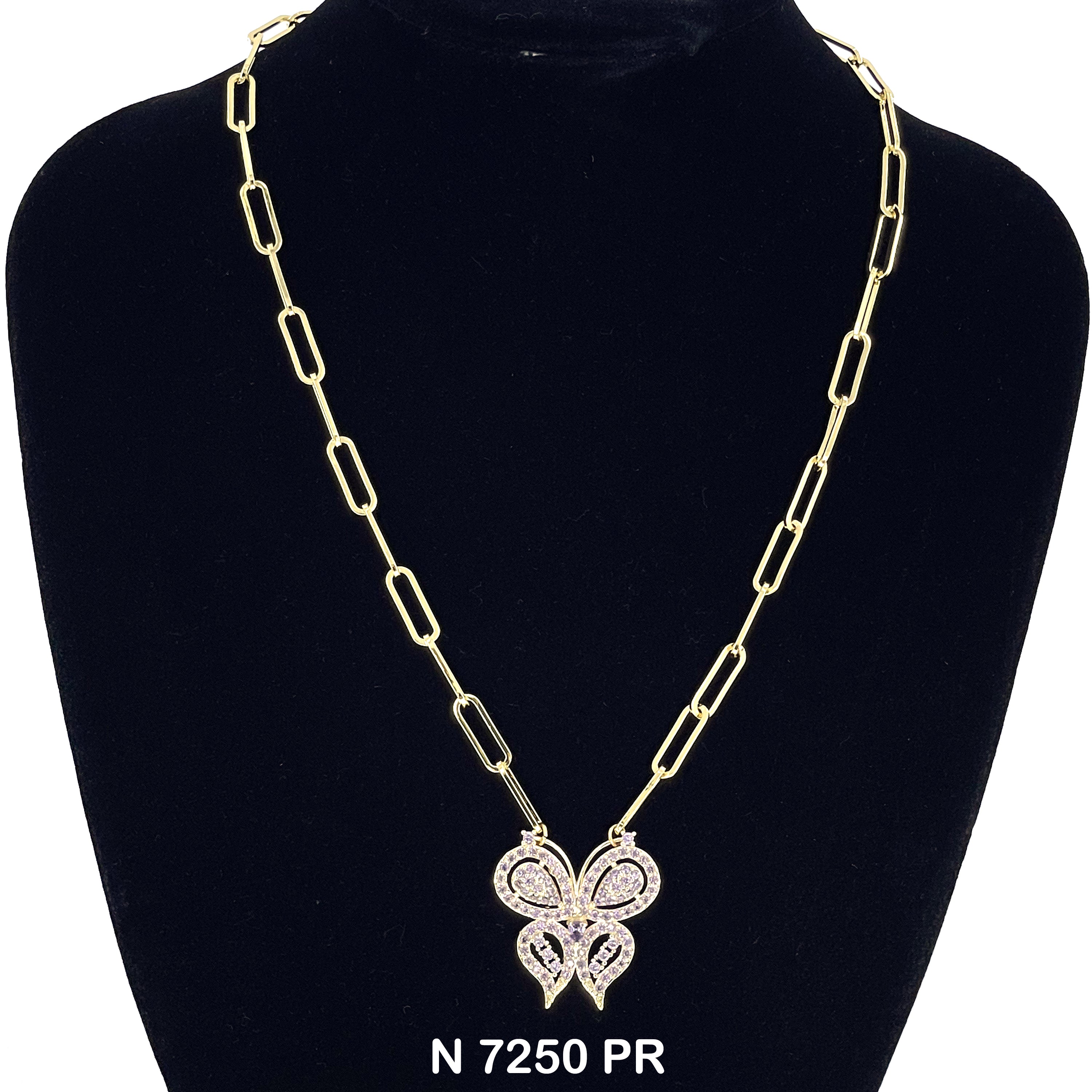 CZ Butterfly Paper Clip Chain Necklace N 7250 PR