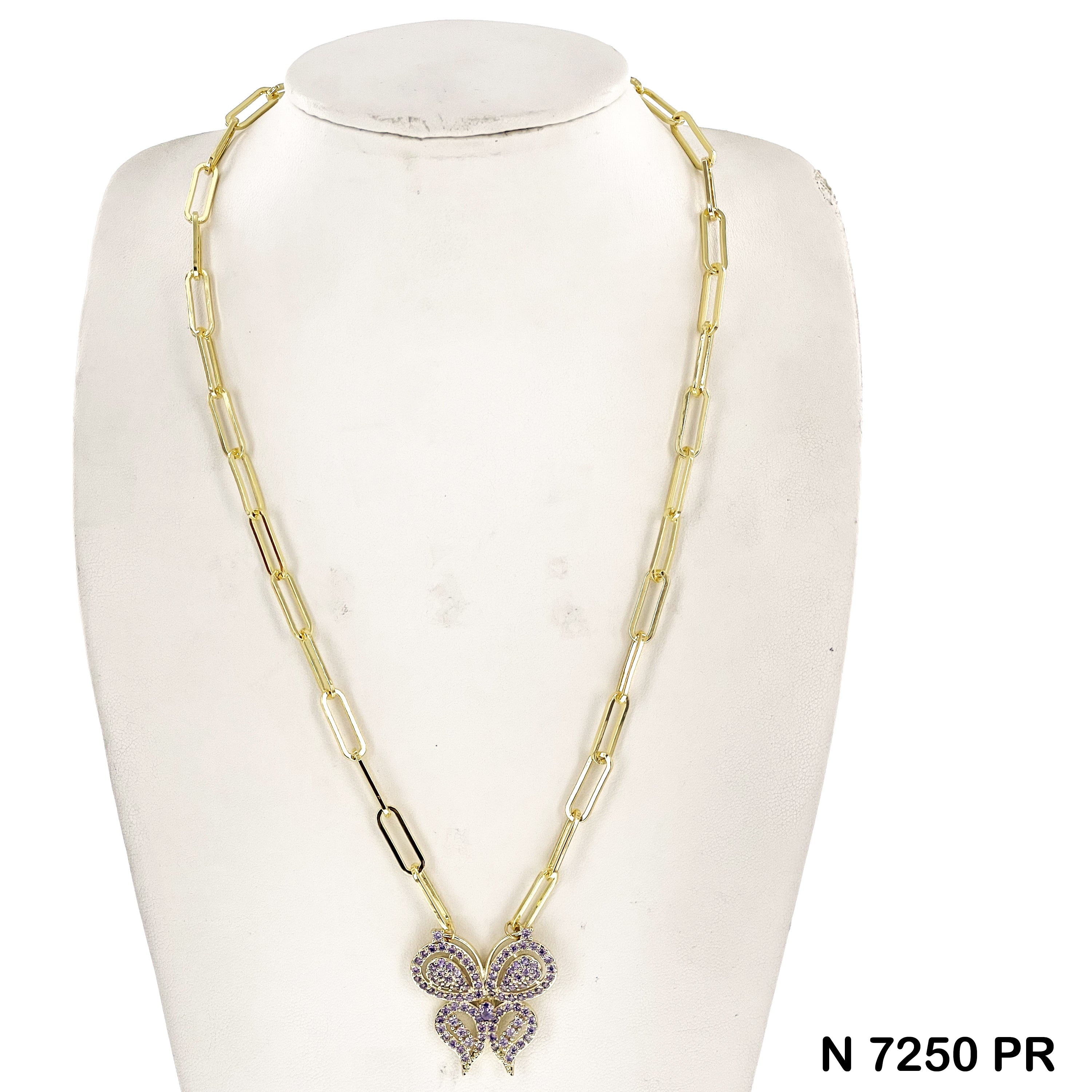 CZ Butterfly Paper Clip Chain Necklace N 7250 PR