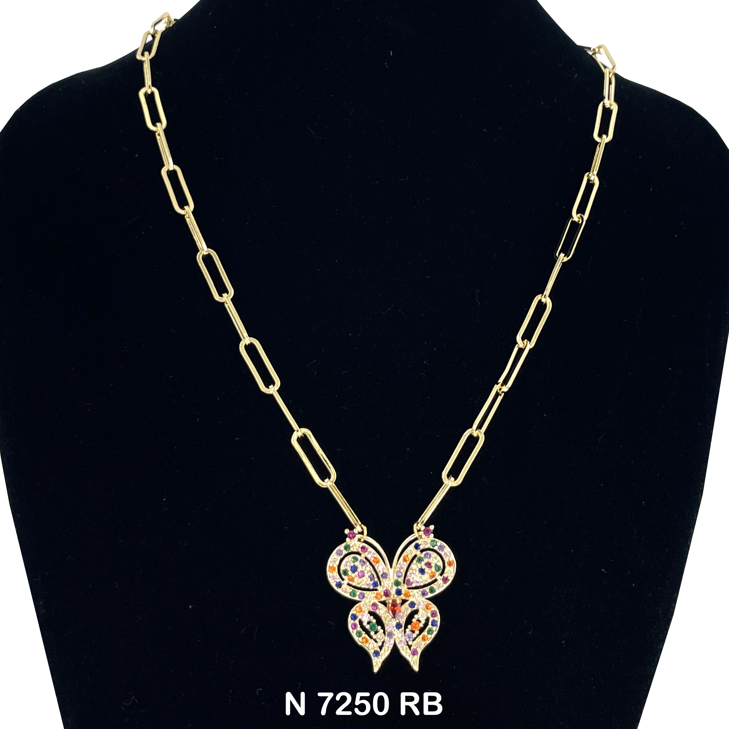 CZ Butterfly Paper Clip Chain Necklace N 7250 RB