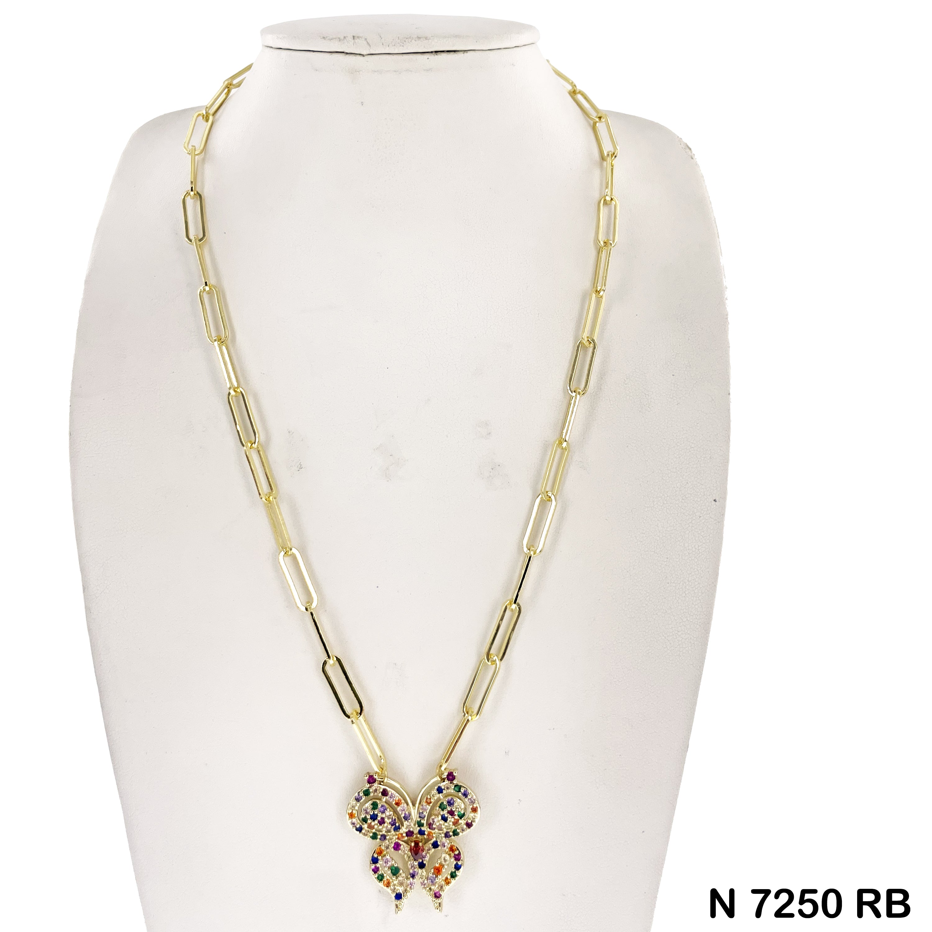 CZ Butterfly Paper Clip Chain Necklace N 7250 RB