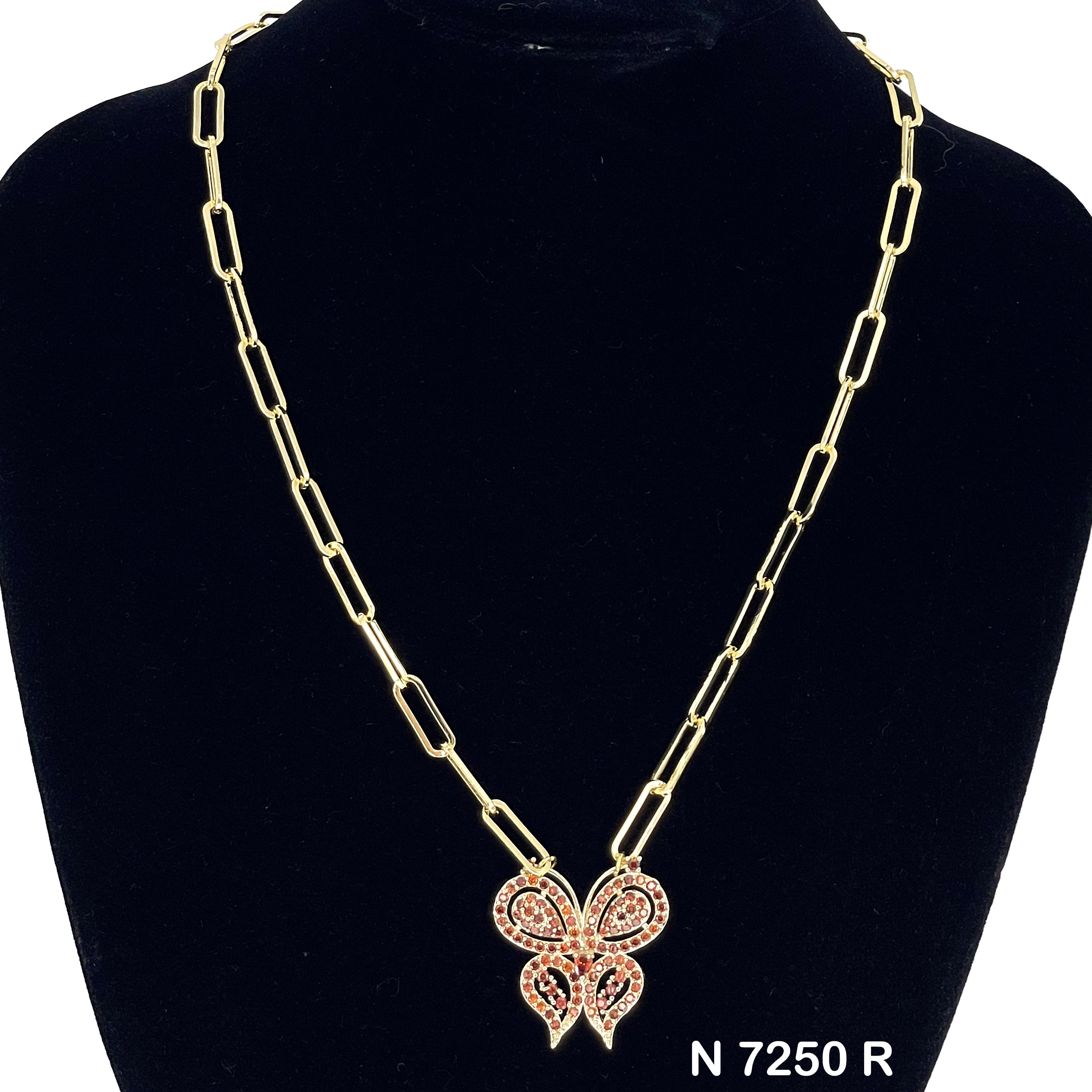 CZ Butterfly Paper Clip Chain Necklace N 7250 R