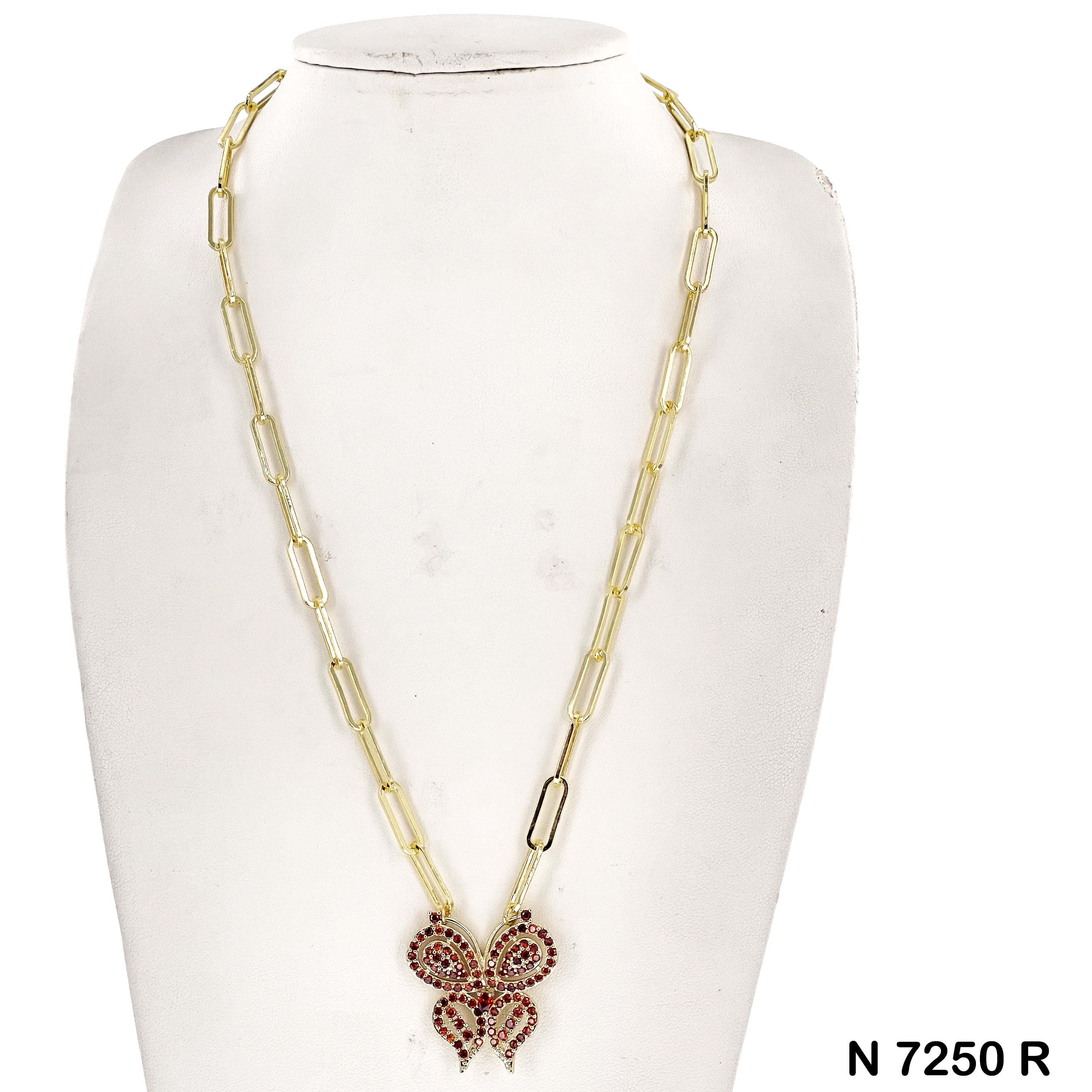 CZ Butterfly Paper Clip Chain Necklace N 7250 R