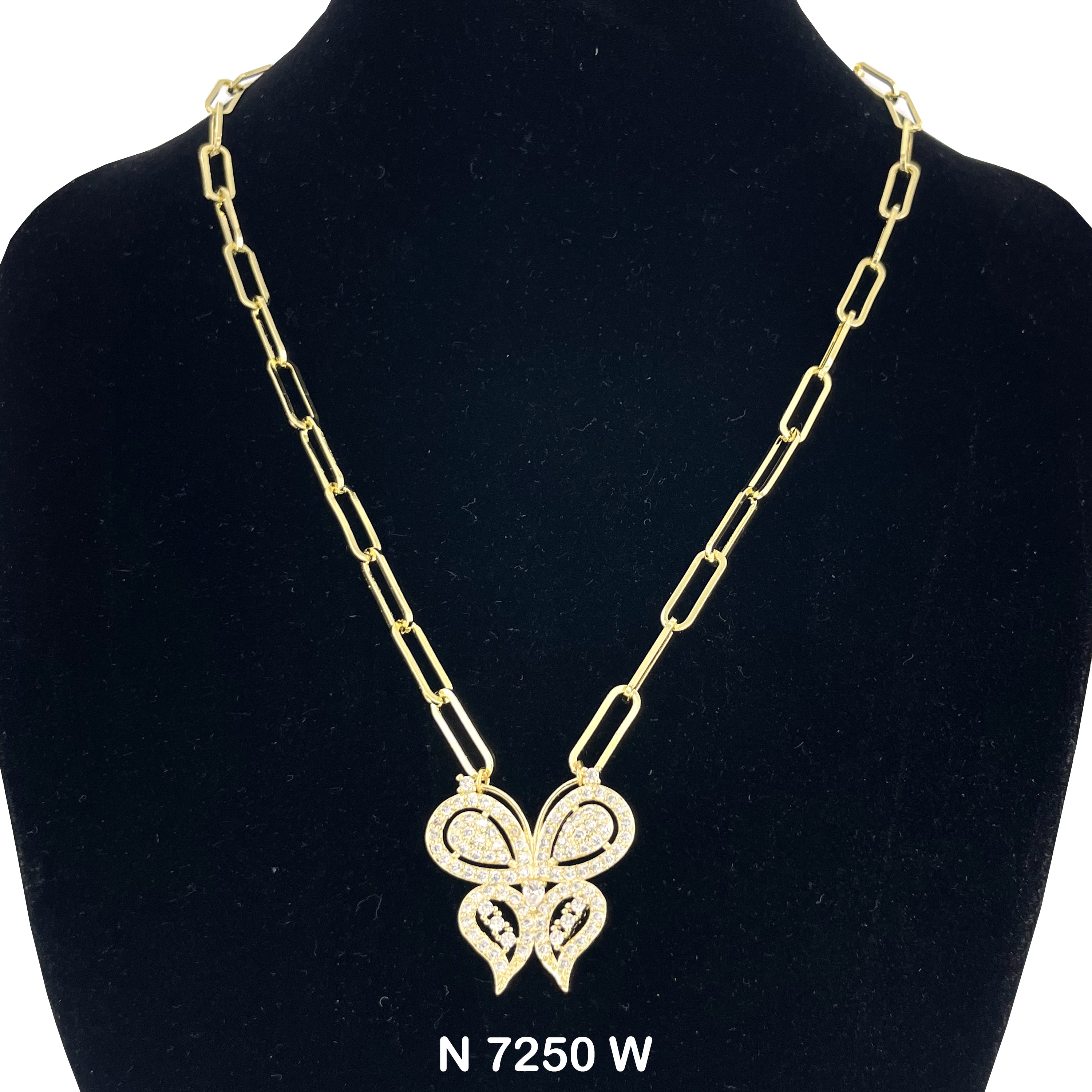 CZ Butterfly Paper Clip Chain Necklace N 7250 W