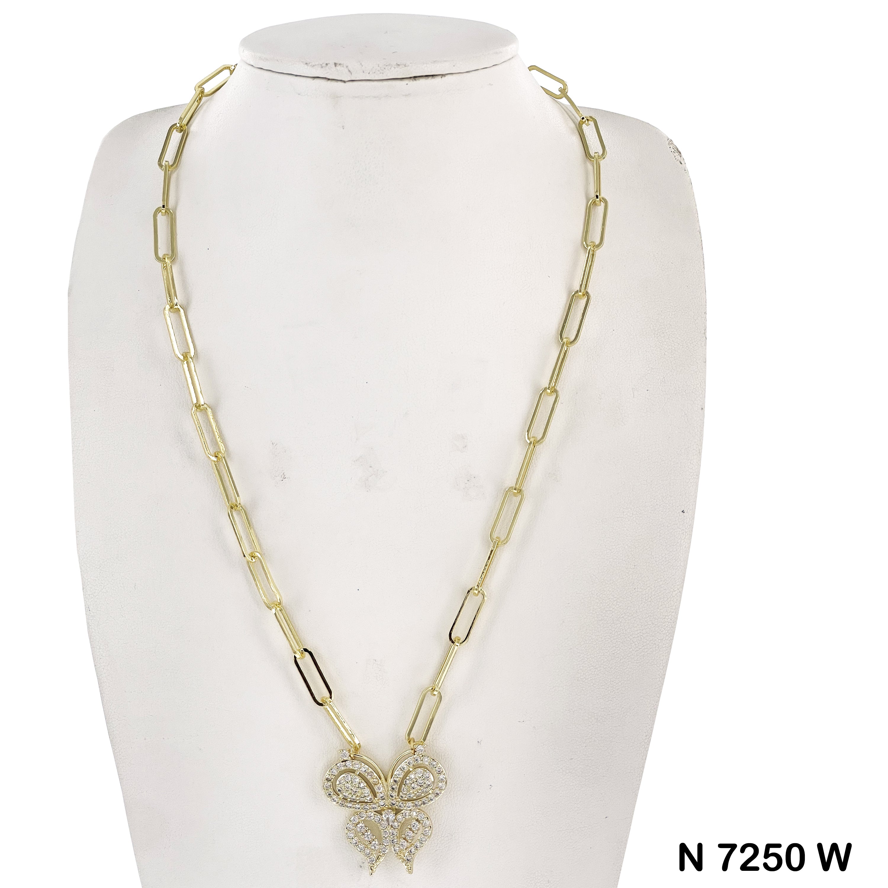 CZ Butterfly Paper Clip Chain Necklace N 7250 W