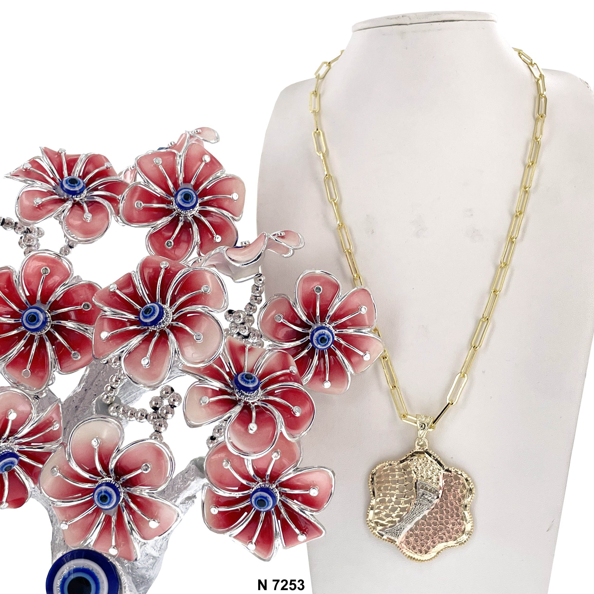 Hexie Flower Filigree Paper Clip Chain Necklace N 7253 3T